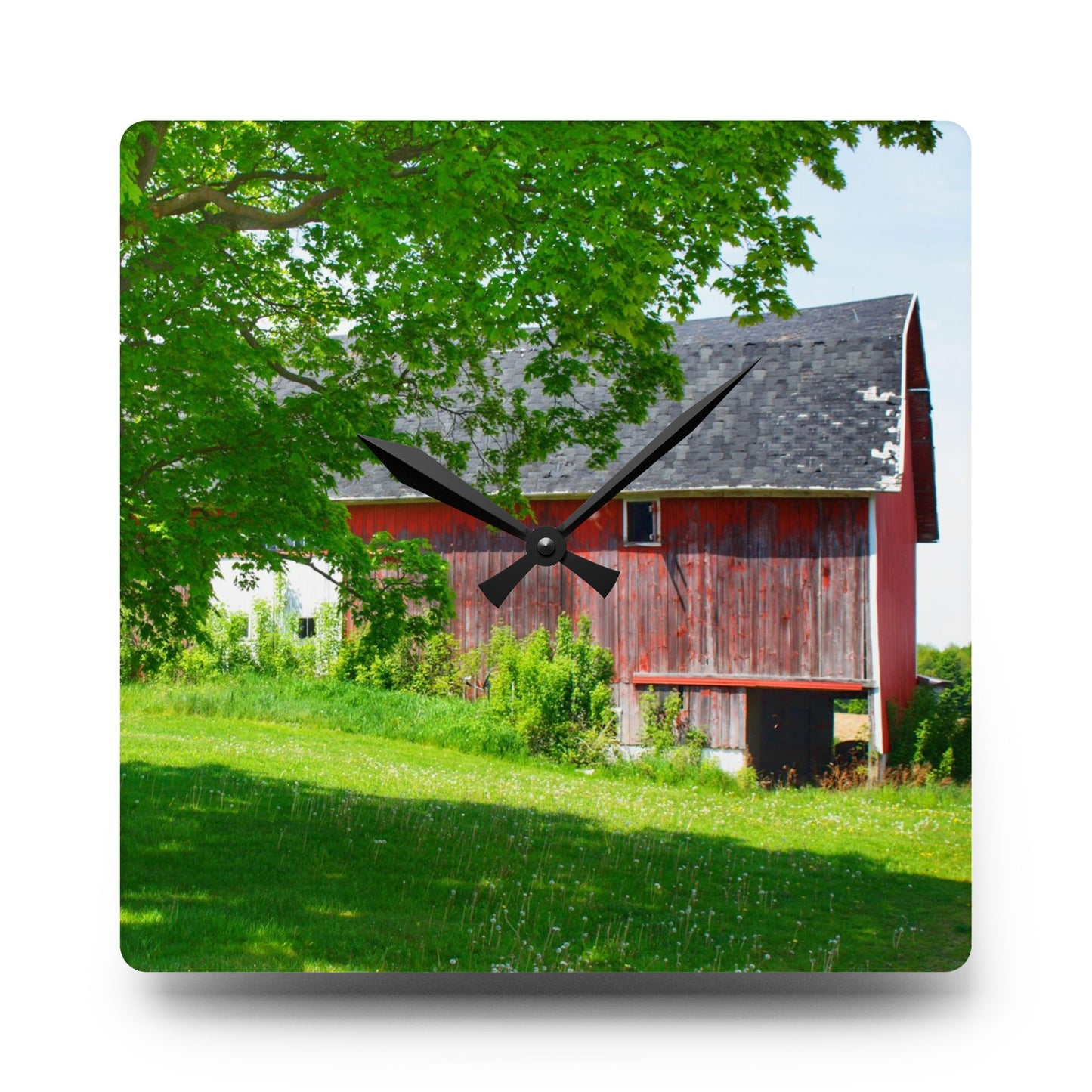 U R There Photography Colwood Road Red Rustic Farmhouse Acrylic Analog Wall Clock