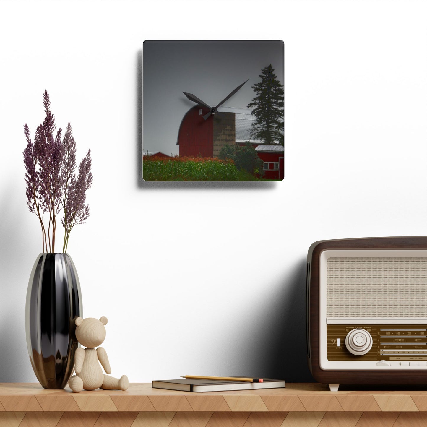 U R There Photography Beyond the Fog on Haines Rustic Farmhouse Acrylic Analog Wall Clock