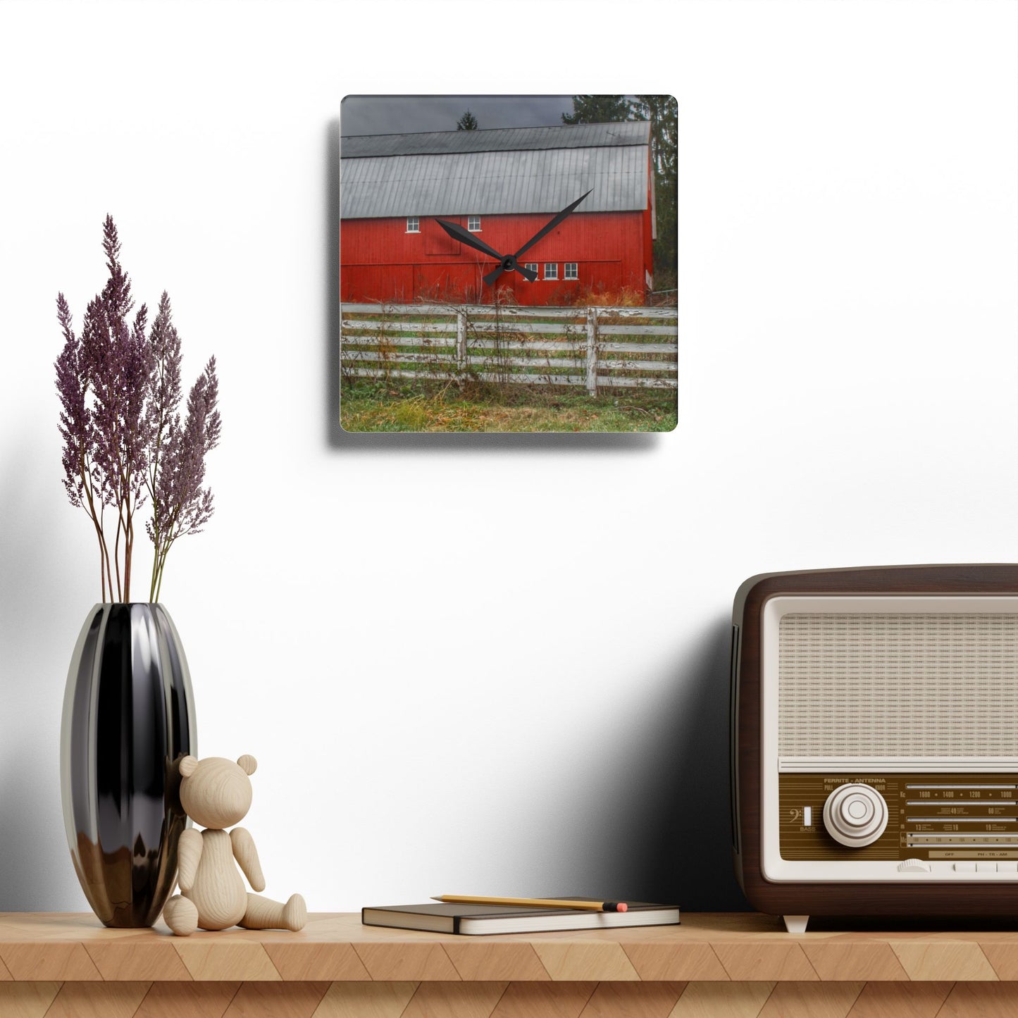 U R There Photography Corralled Red Rustic Farmhouse Acrylic Analog Wall Clock