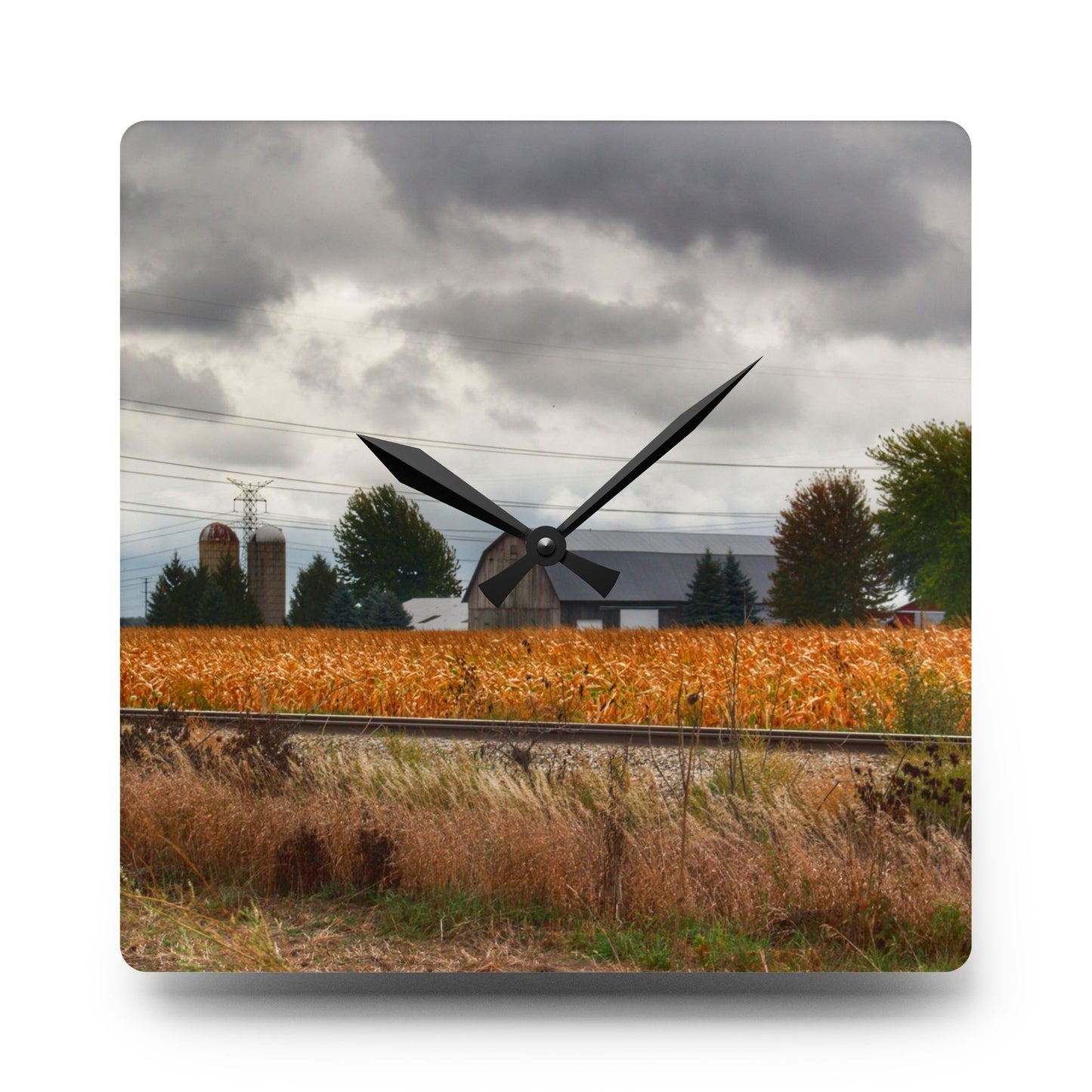 U R There Photography Reese Old Grey Beyond the Tracks Rustic Farmhouse Acrylic Analog Wall Clock
