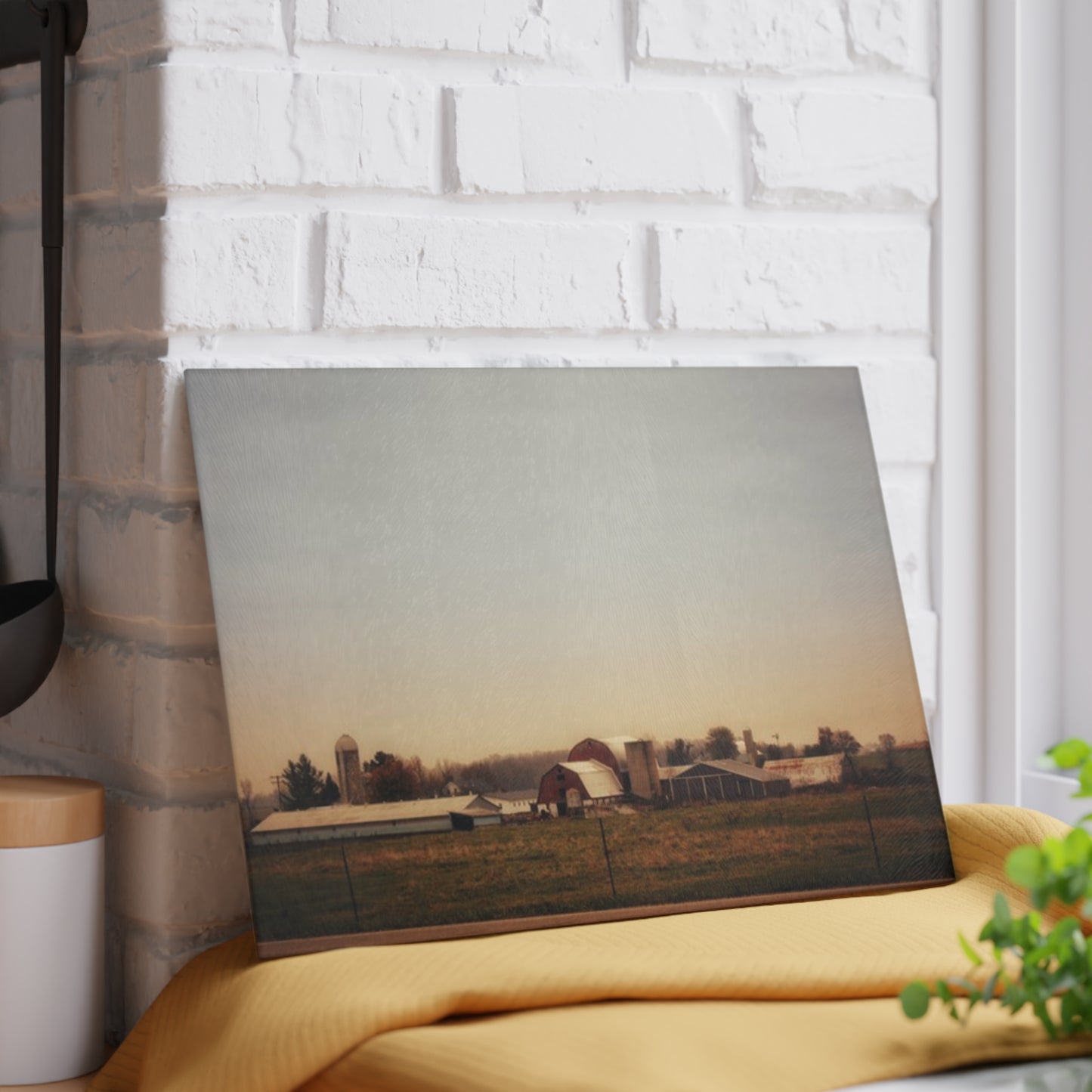 U R There Photography Marlette Road Farm II Rustic Farmhouse Tempered-Glass Cutting Board
