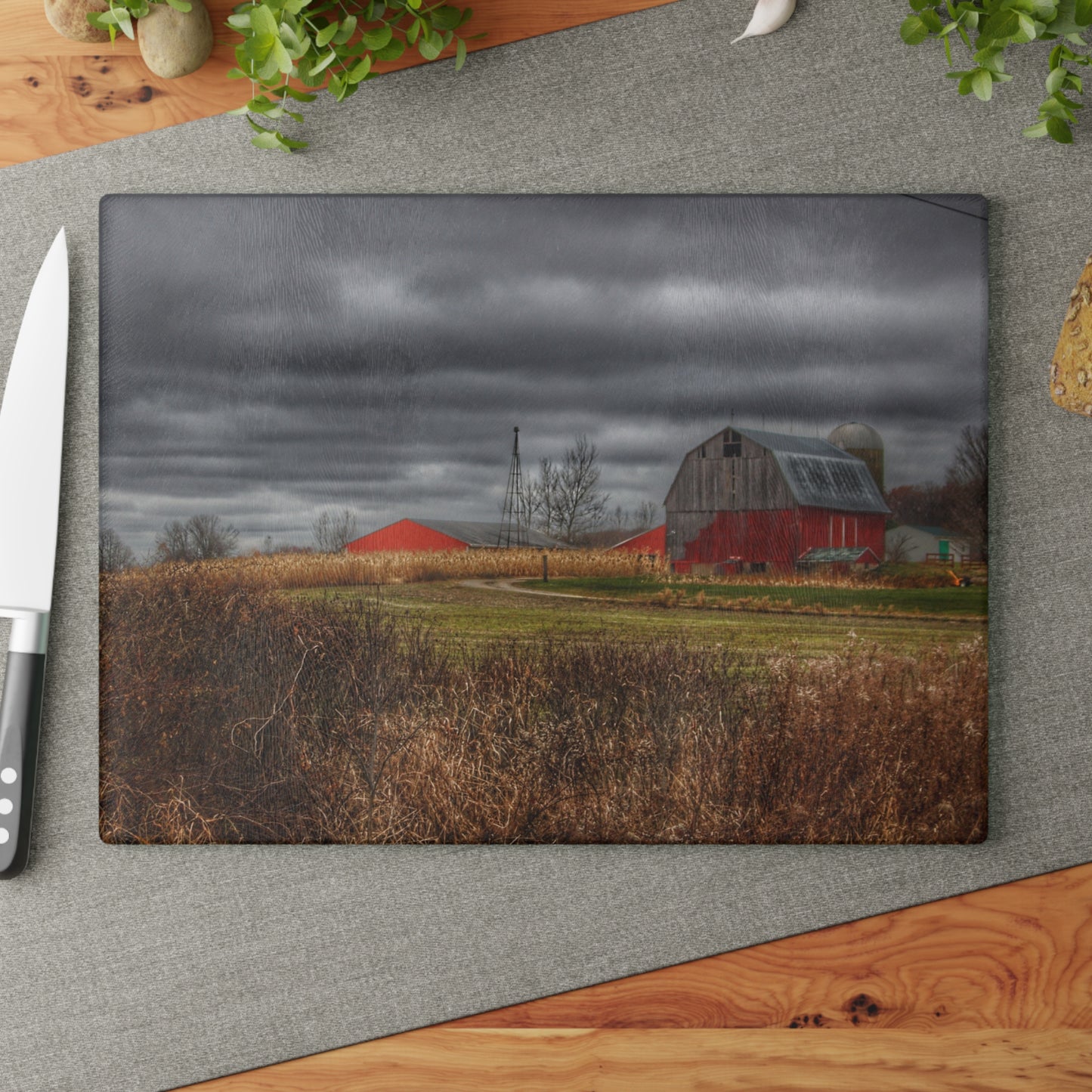 U R There Photography Slattery Road Grey Rustic Farmhouse Tempered-Glass Cutting Board