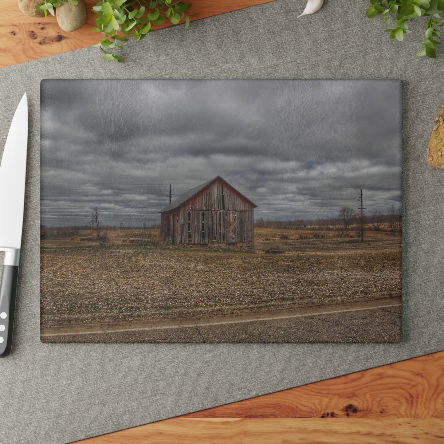 U R There Photography Barnes Road Little Red II Rustic Farmhouse Tempered-Glass Cutting Board