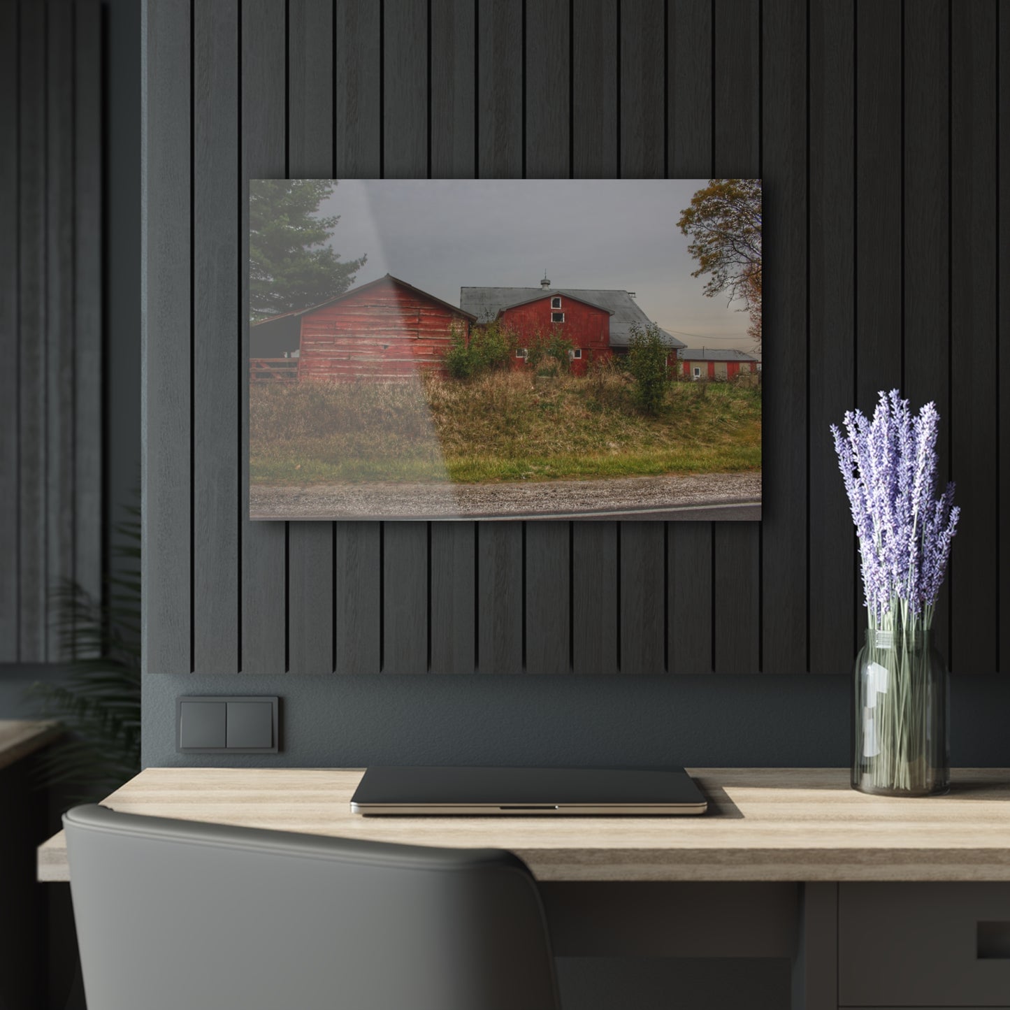 U R There Photography Goodrich Baldwin Road Reds I Rustic Farmhouse Acrylic Wall Print