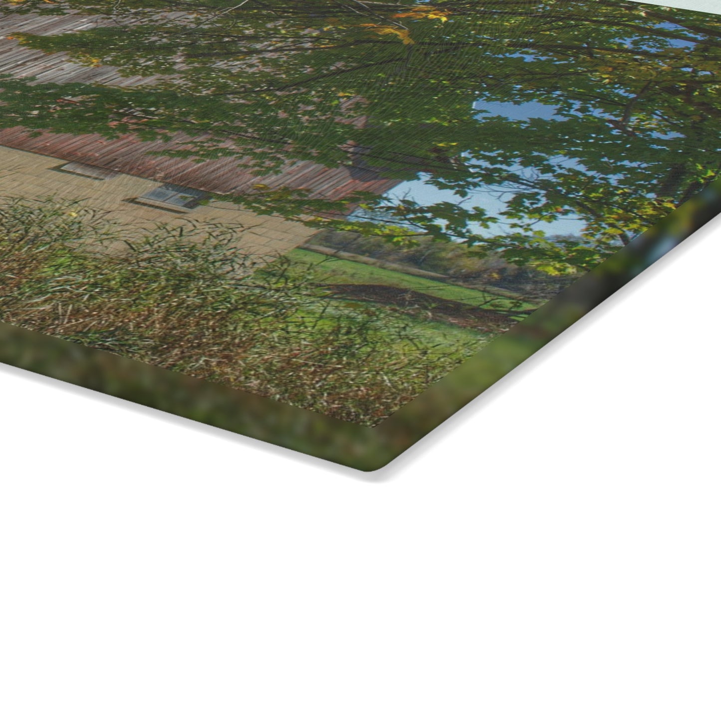 U R There Photography Byington Road Red I Rustic Farmhouse Tempered-Glass Cutting Board