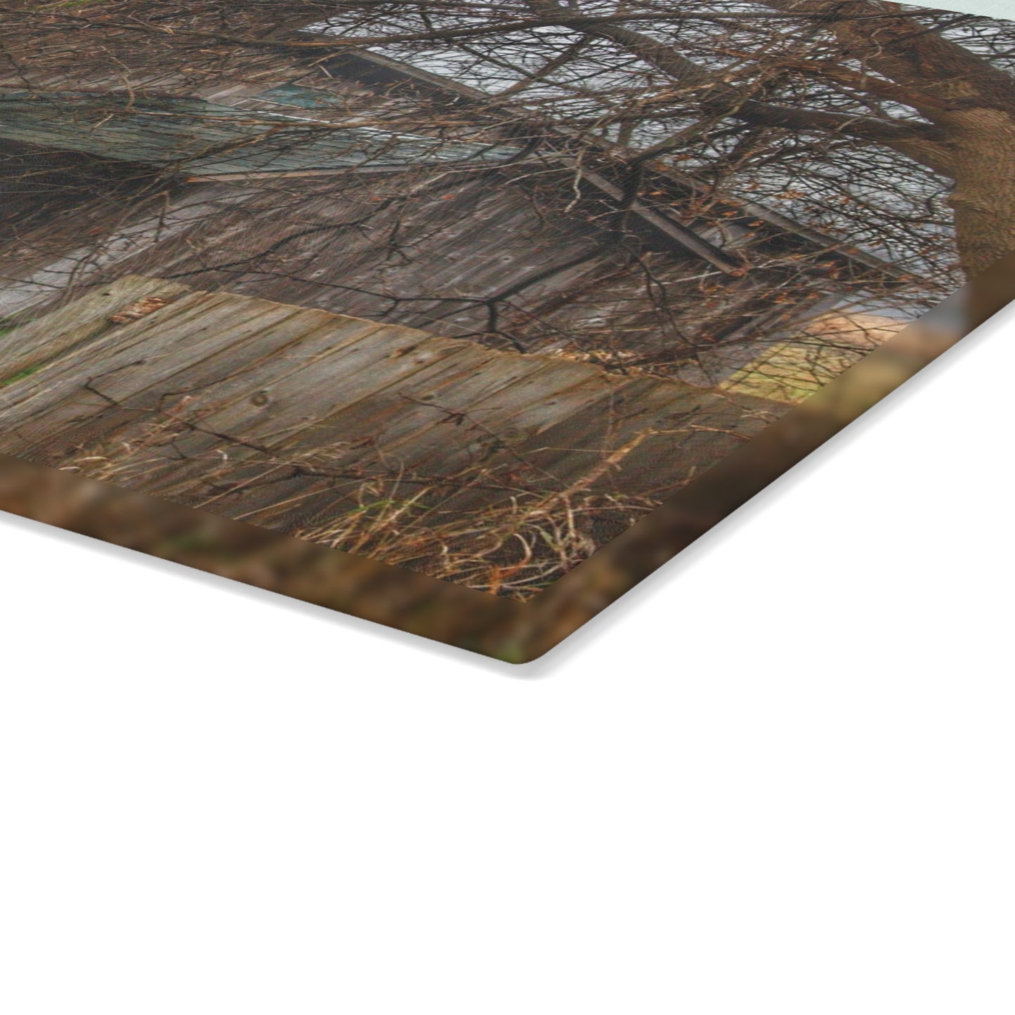 U R There Photography Bowers Road Greys III Rustic Farmhouse Tempered-Glass Cutting Board