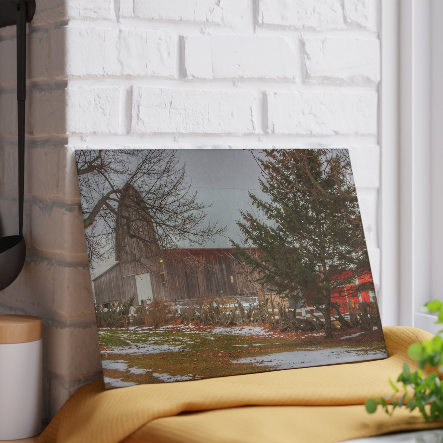 U R There Photography Schott Road Grey II Rustic Farmhouse Tempered-Glass Cutting Board