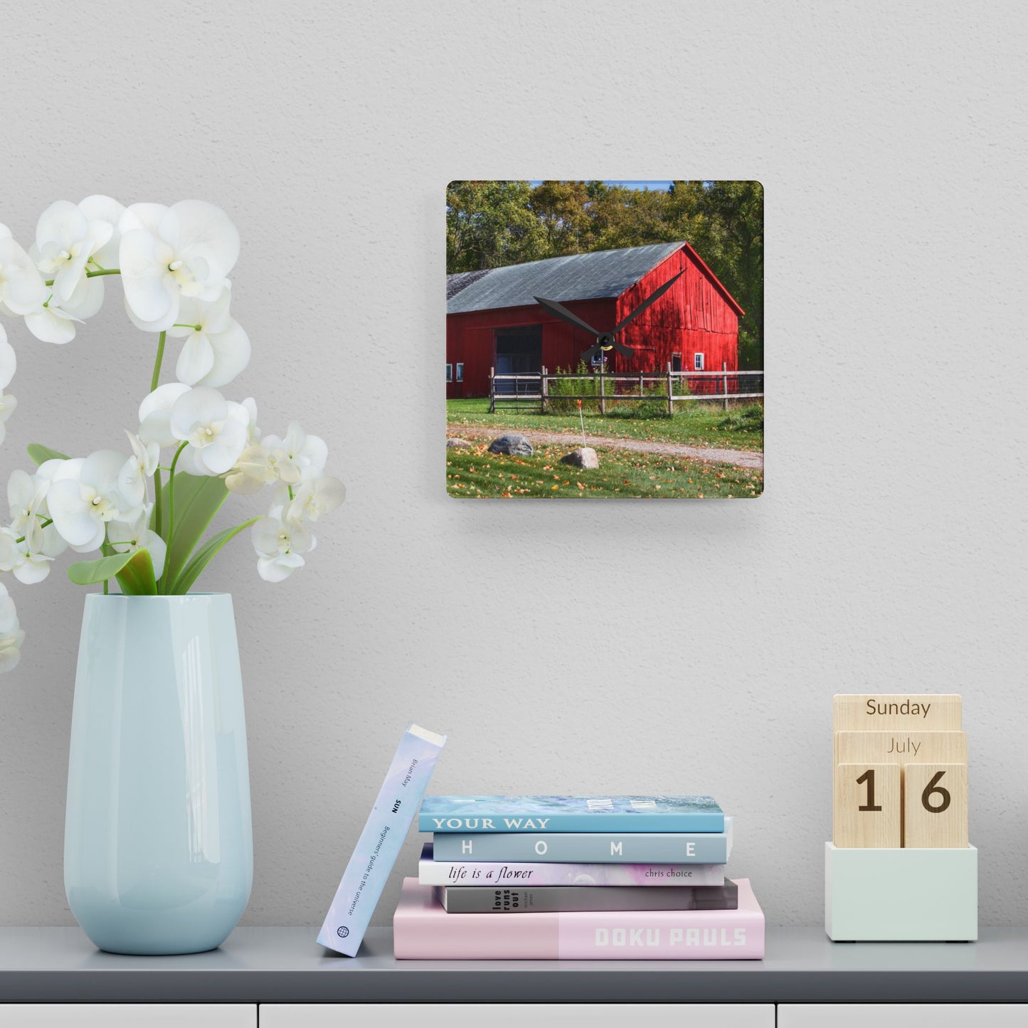 U R There Photography Hough Road Red II Rustic Farmhouse Acrylic Analog Wall Clock