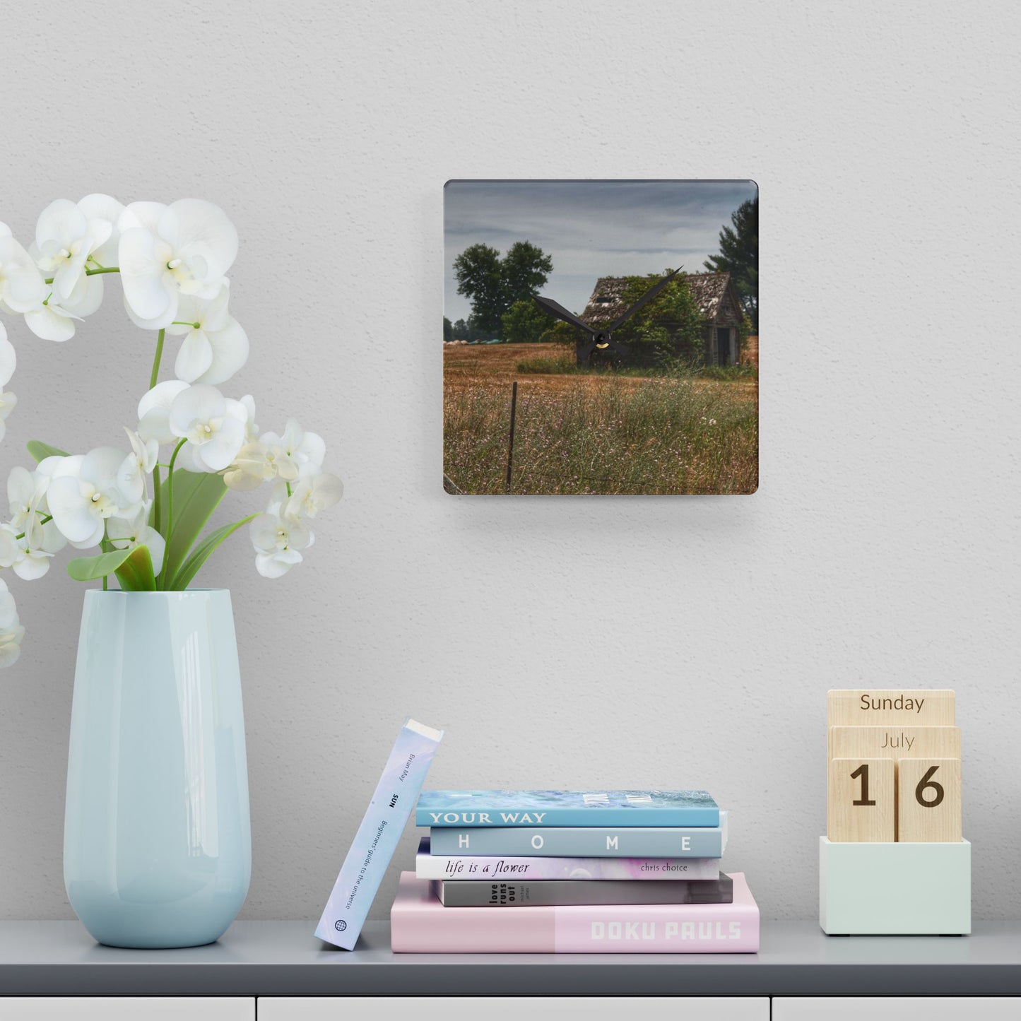 U R There Photography Waterman Road Shack Beyond the Fence Rustic Farmhouse Acrylic Analog Wall Clock