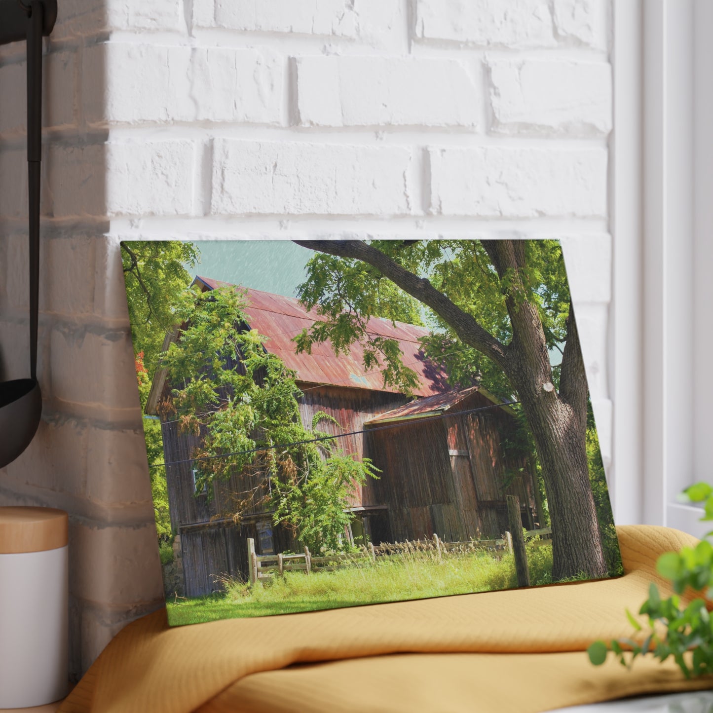 U R There Photography Oxford Rusted Red III Rustic Farmhouse Tempered-Glass Cutting Board 8"x 11"