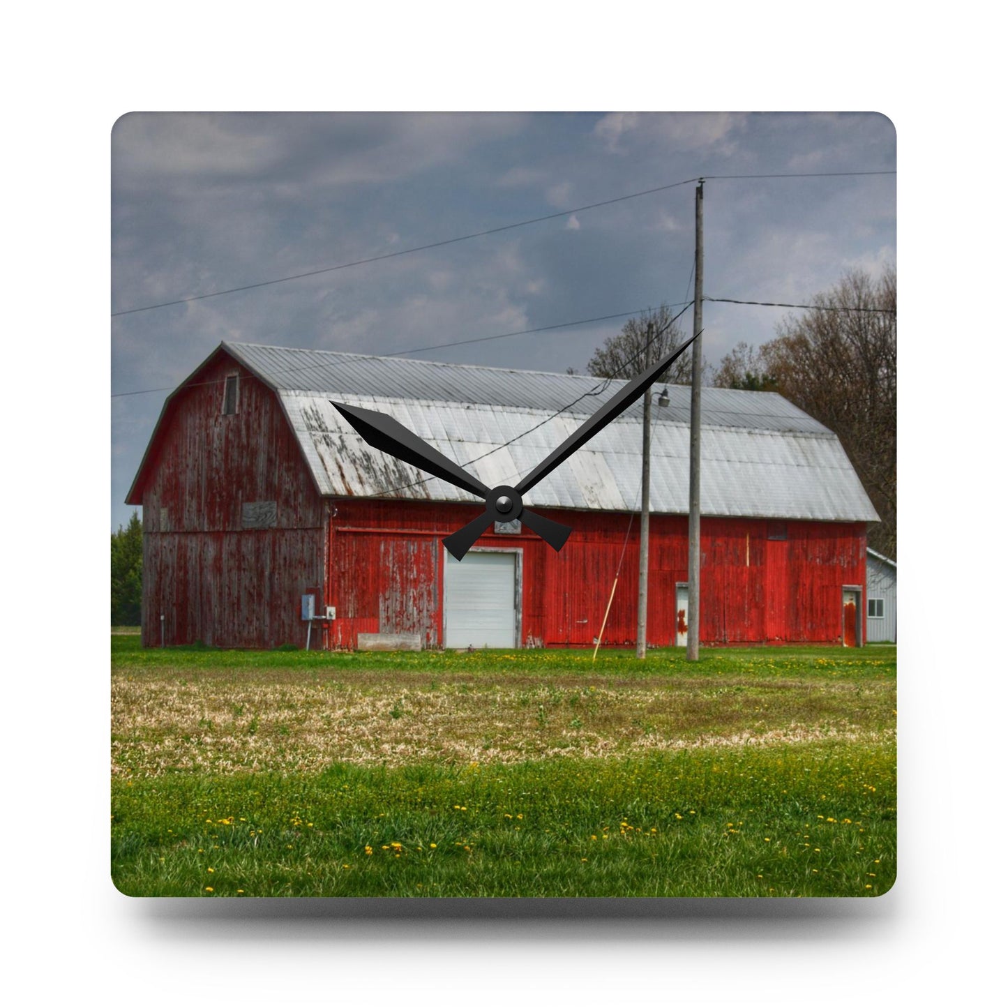 U R There Photography Coldwater Road Red I Rustic Farmhouse Acrylic Analog Wall Clock