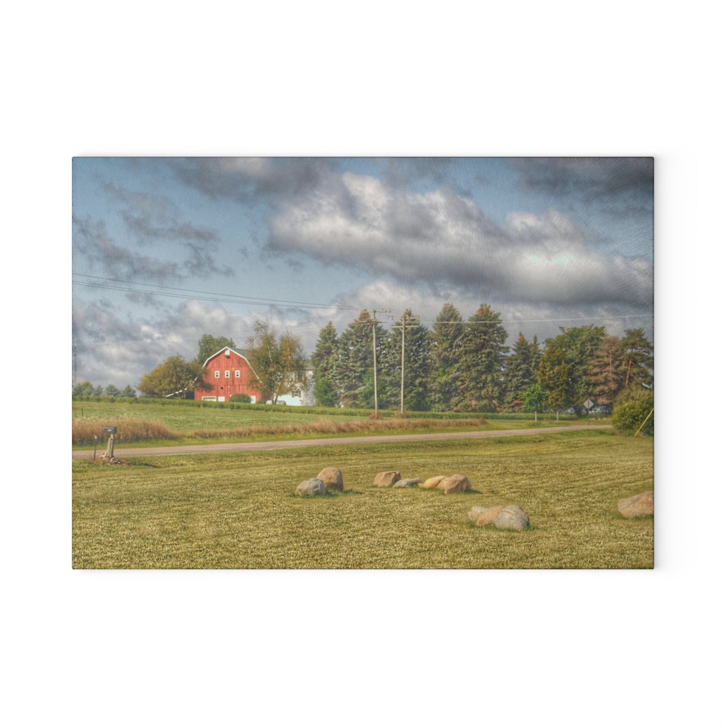 U R There Photography Across the Road Rustic Farmhouse Tempered-Glass Cutting Board