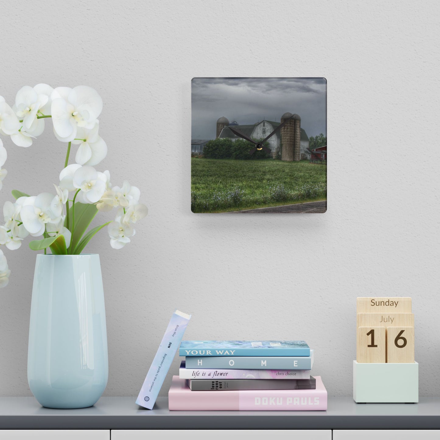 U R There Photography Clark Road White II Rustic Farmhouse Acrylic Analog Wall Clock