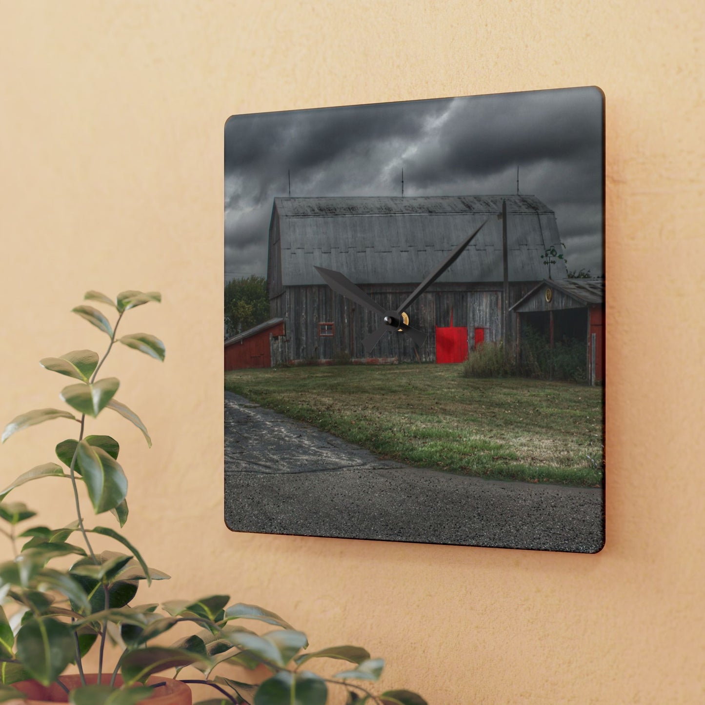 Rustic Farmhouse Wall Clock featuring Wadsworth Road Grey Saltbox