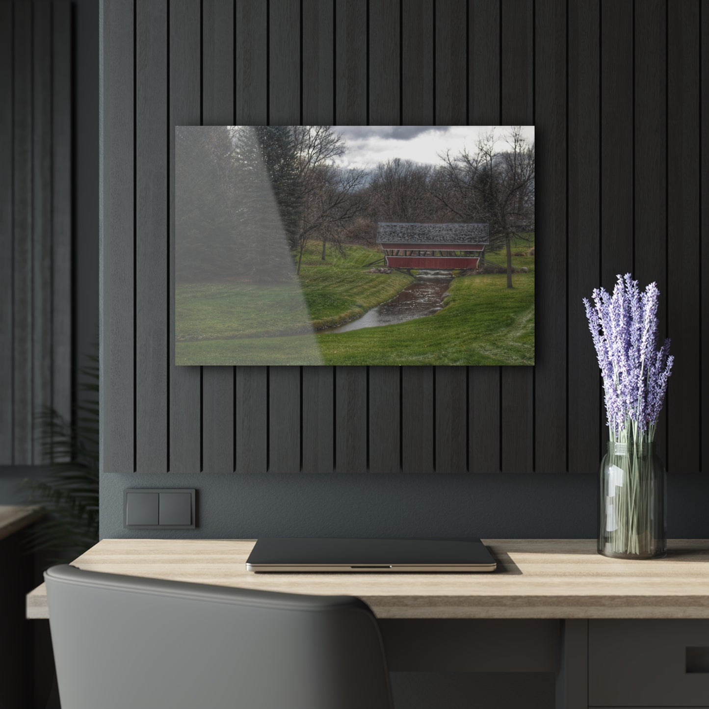 U R There Photography Hadley Covered Bridge III Rustic Farmhouse Acrylic Wall Print
