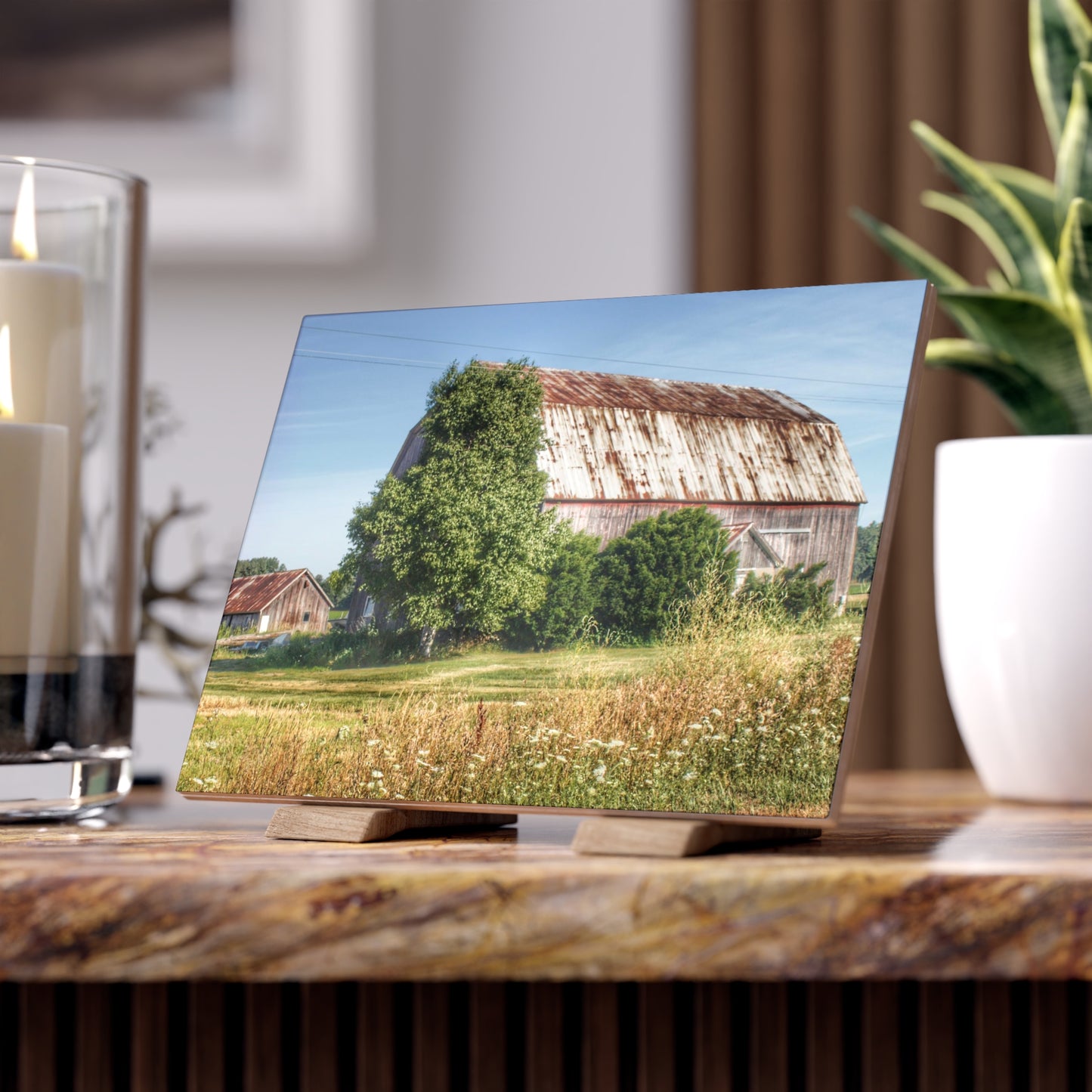U R There Photography Barkley Road Red in Summer II Rustic Farmhouse Decorative Ceramic Tile