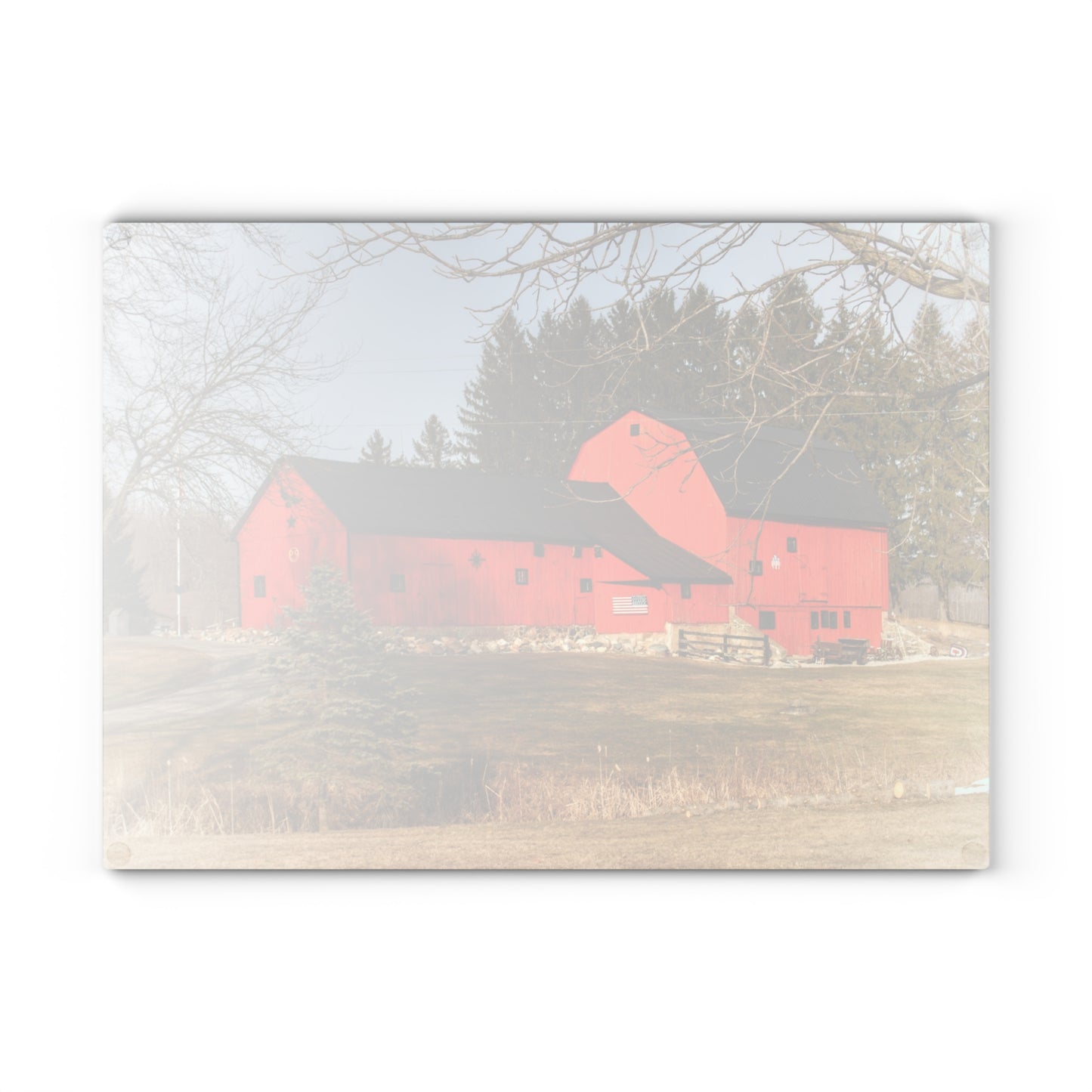U R There Photography Thomas Road Patriot Barn Rustic Farmhouse Tempered-Glass Cutting Board