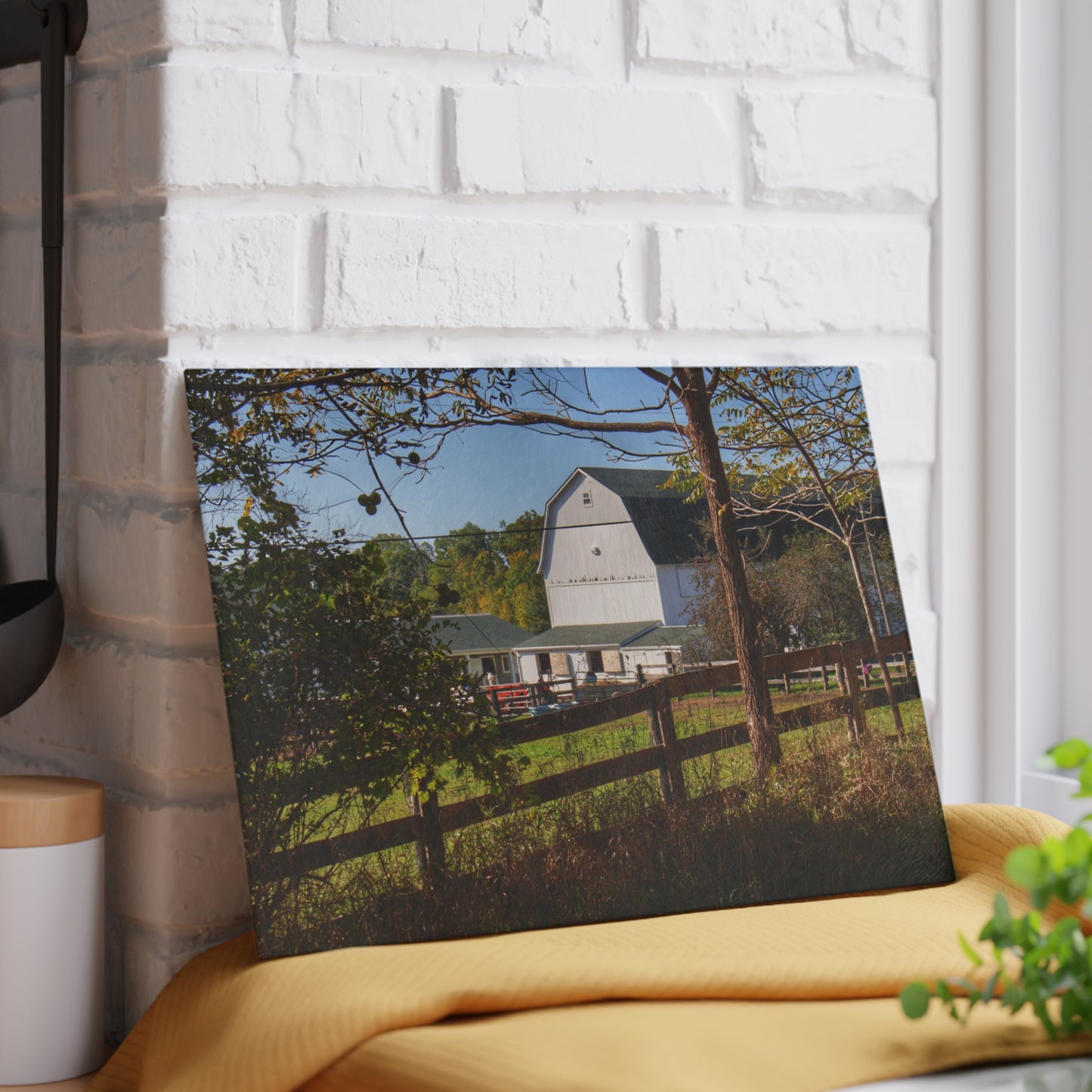 U R There Photography Oakwood Road White I Rustic Farmhouse Tempered-Glass Cutting Board