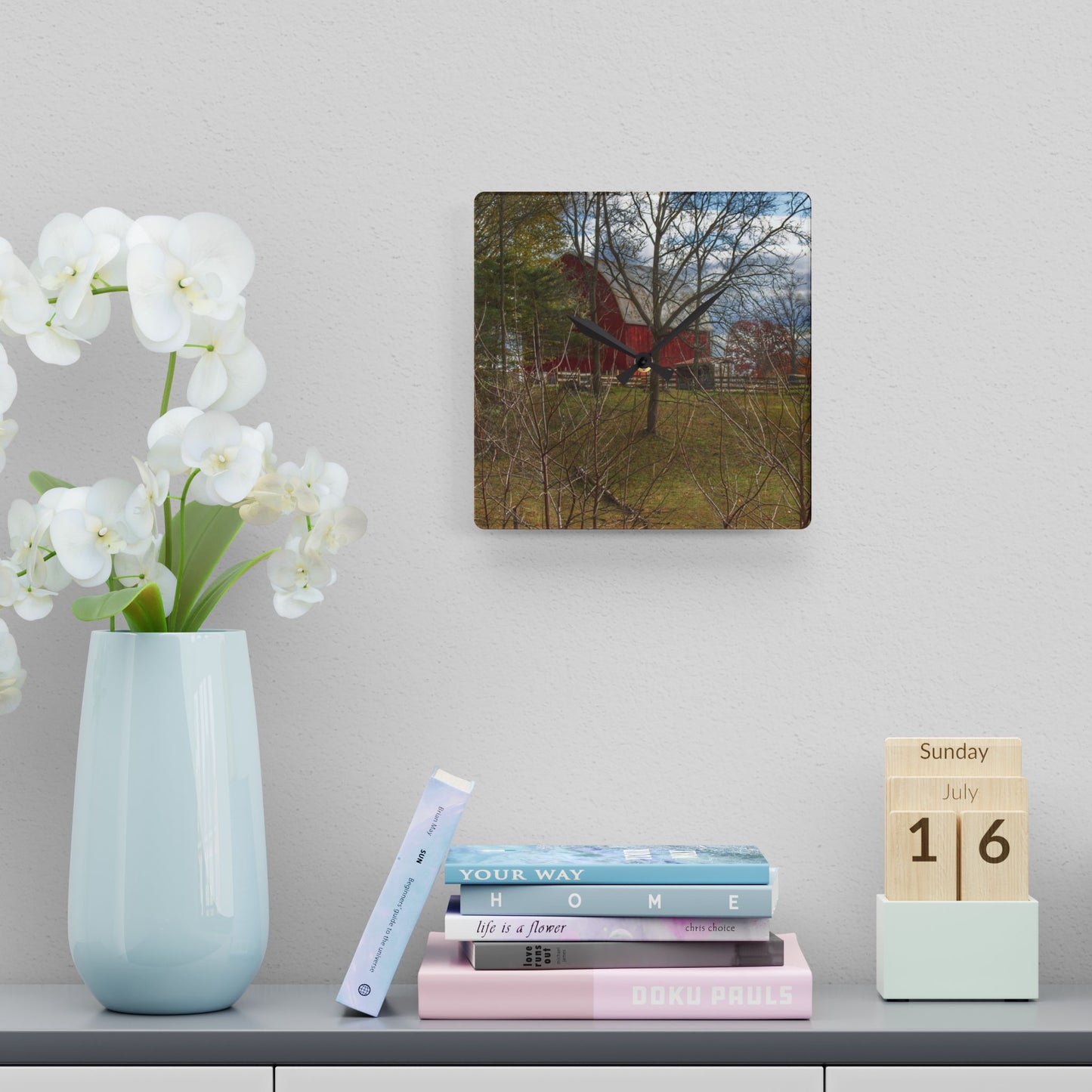 U R There Photography Laur Road Hidden Red Rustic Farmhouse Acrylic Analog Wall Clock
