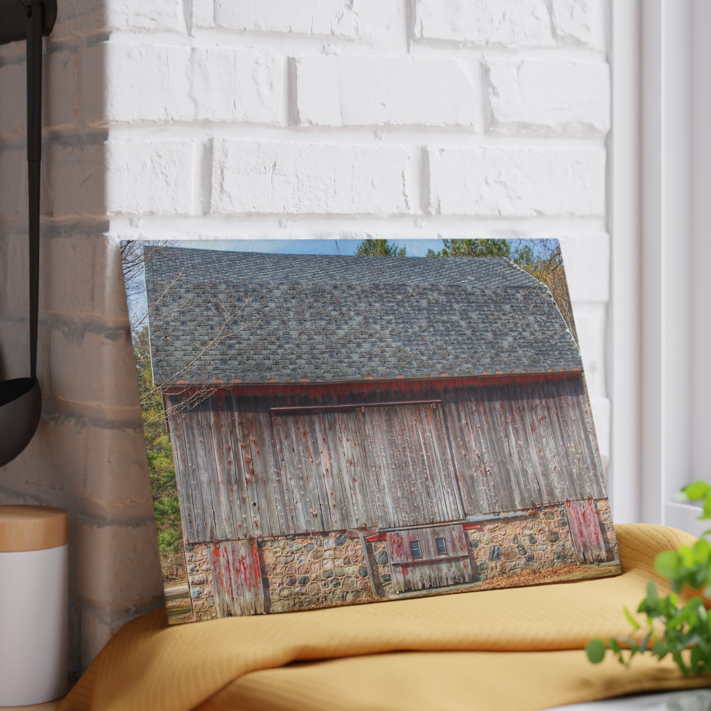 U R There Photography Leix Road Stone Red Rustic Farmhouse Tempered-Glass Cutting Board