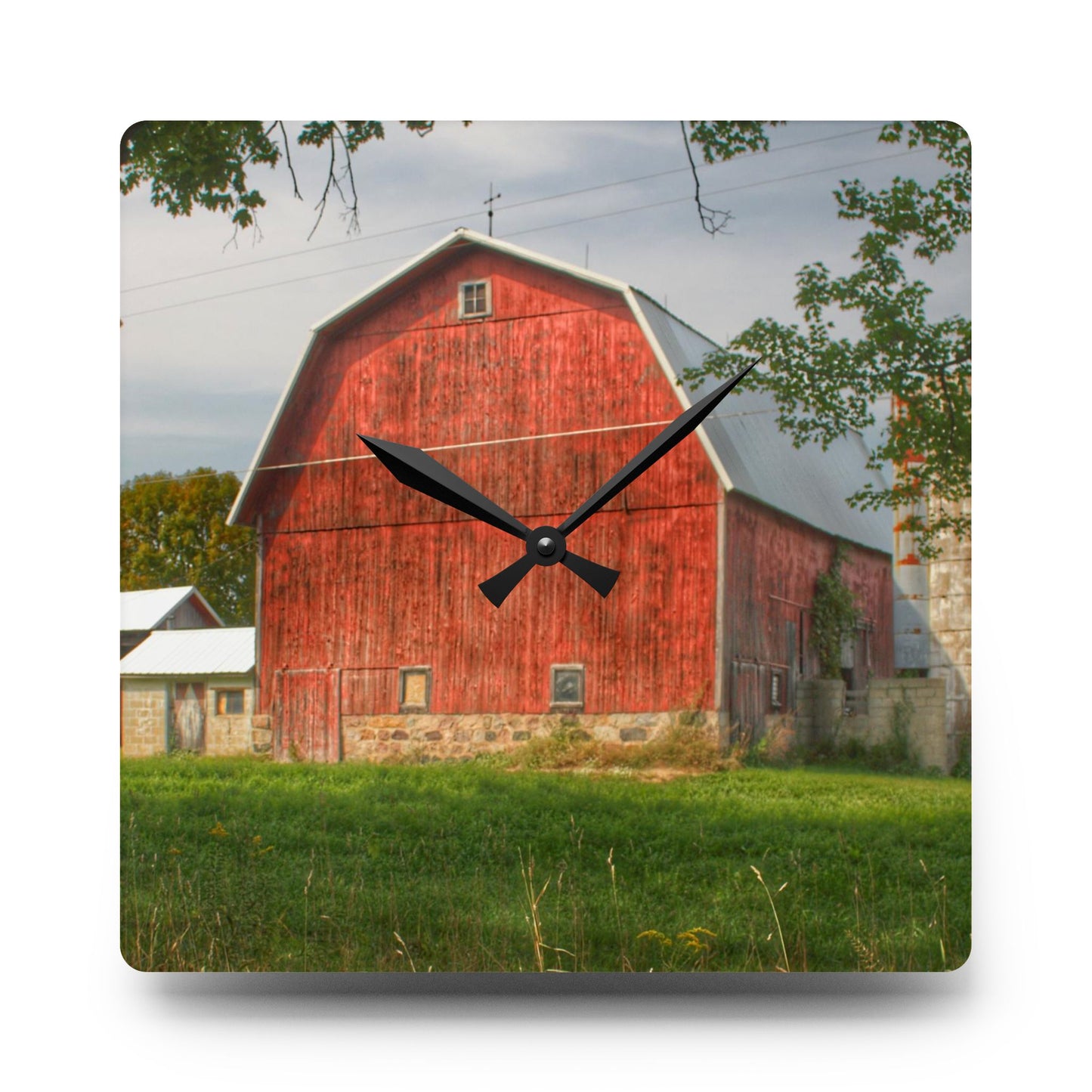 U R There Photography Crawford Road Red I Rustic Farmhouse Acrylic Analog Wall Clock