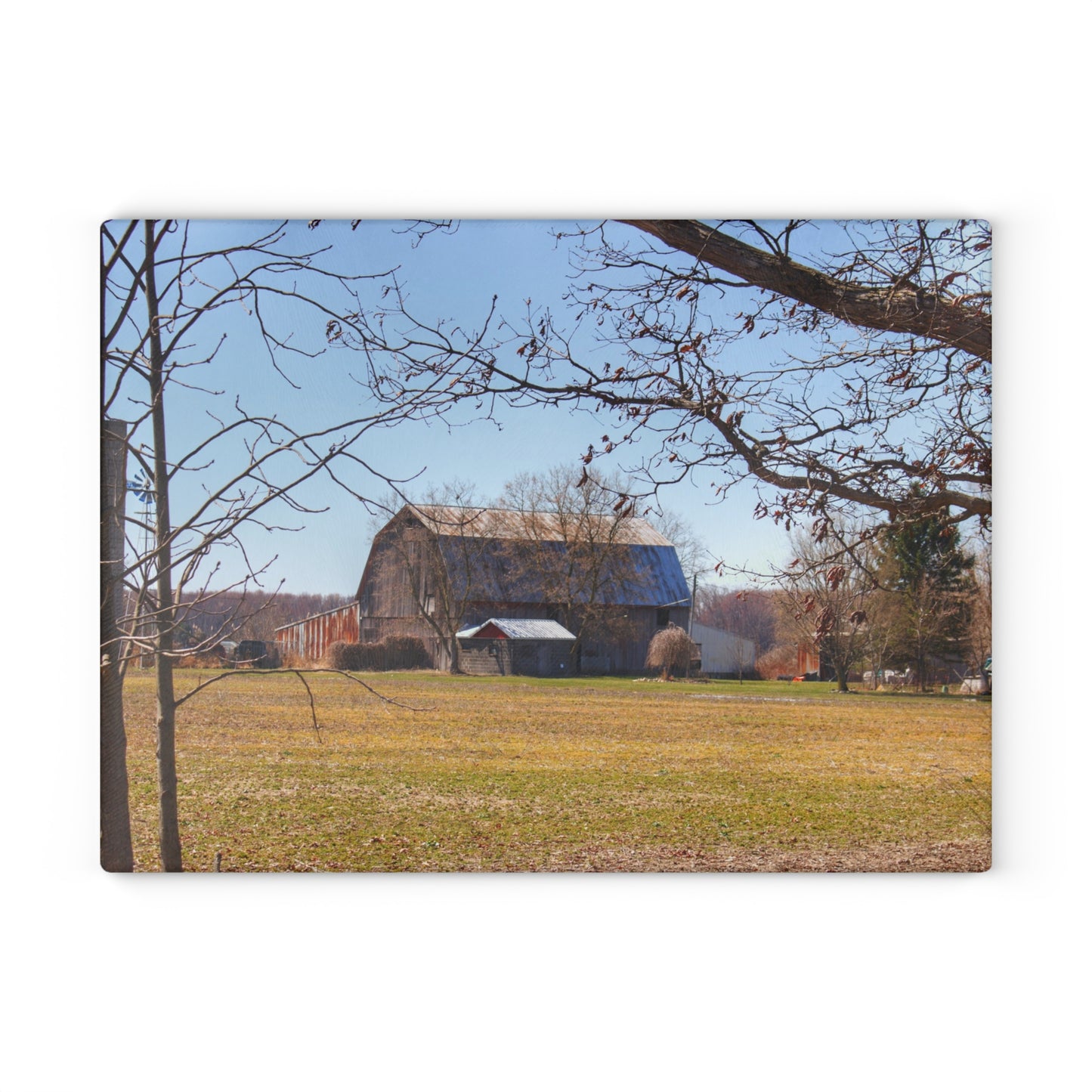U R There Photography Rider Road Greys Rustic Farmhouse Tempered-Glass Cutting Board