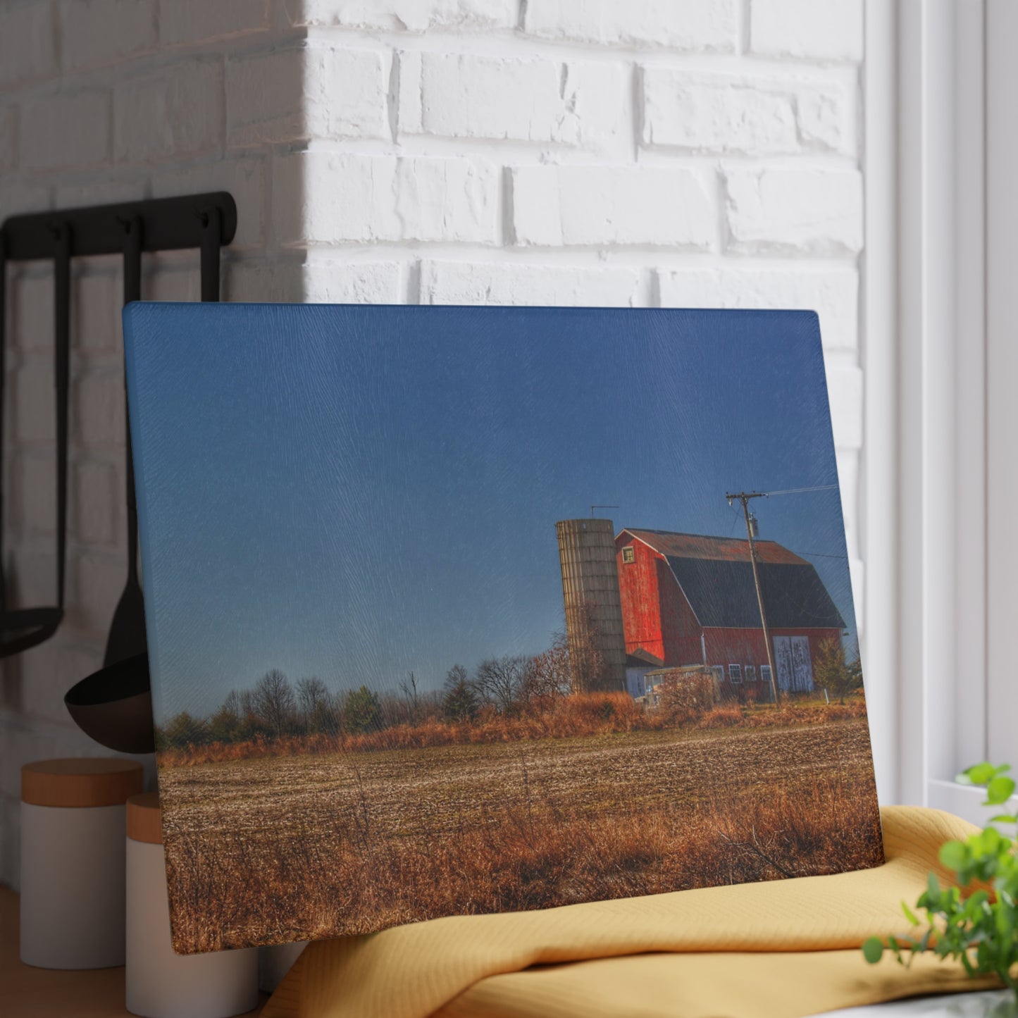 U R There Photography Applegate Road Red Rustic Farmhouse Tempered-Glass Cutting Board