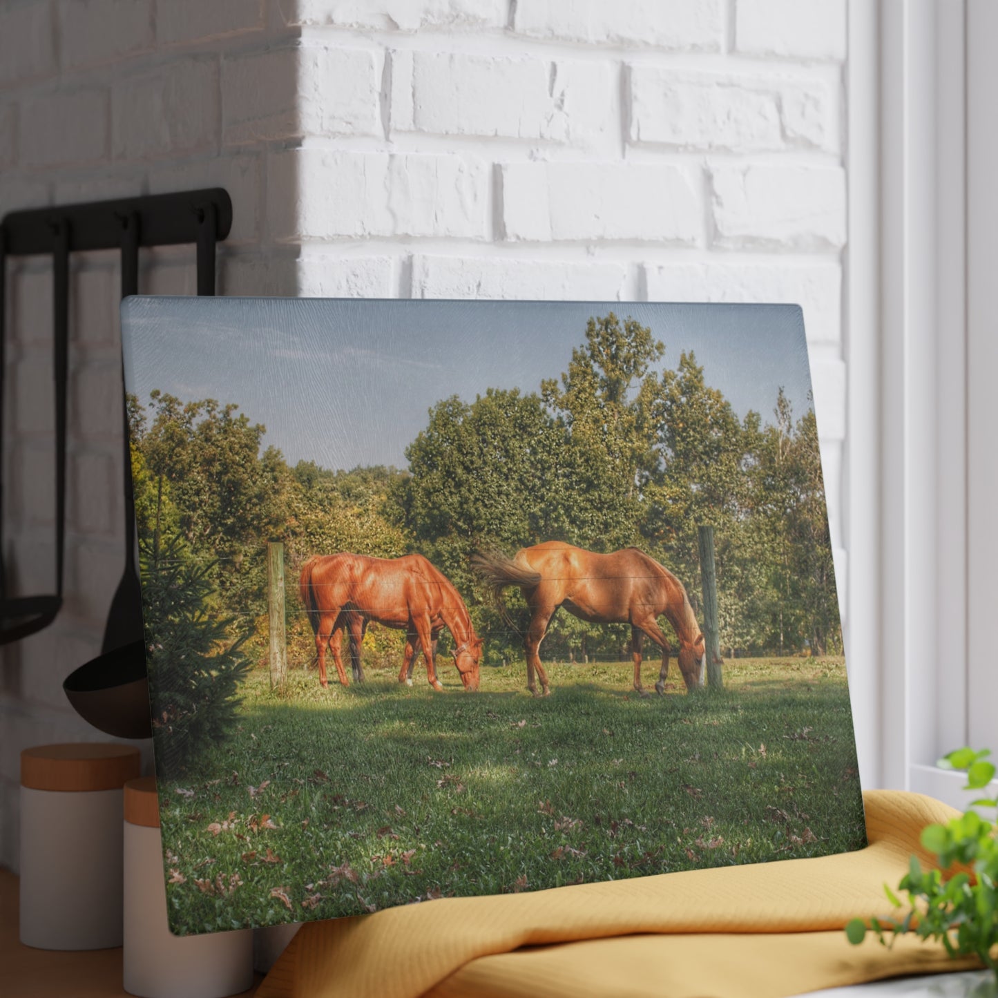 U R There Photography Caramel Horses Rustic Farmhouse Tempered-Glass Cutting Board