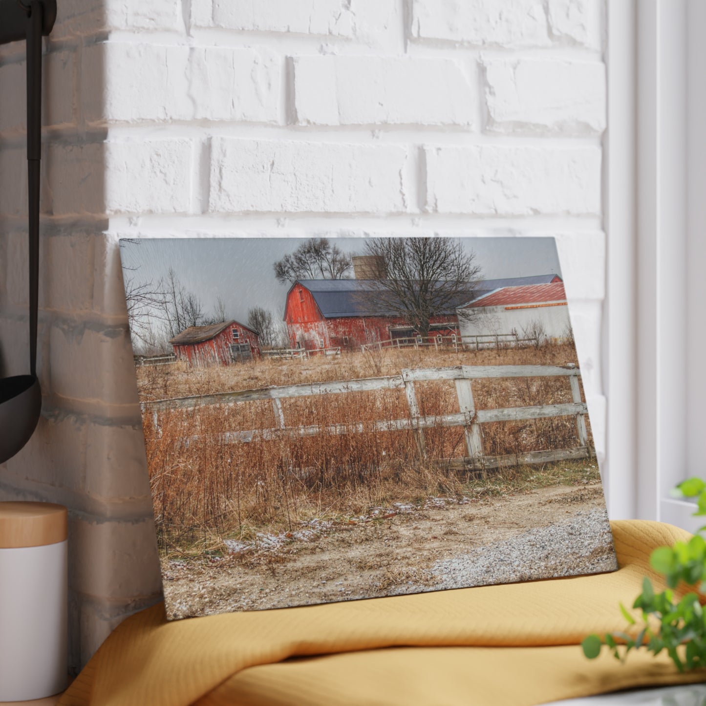 U R There Photography Mound Road Reds Rustic Farmhouse Tempered-Glass Cutting Board