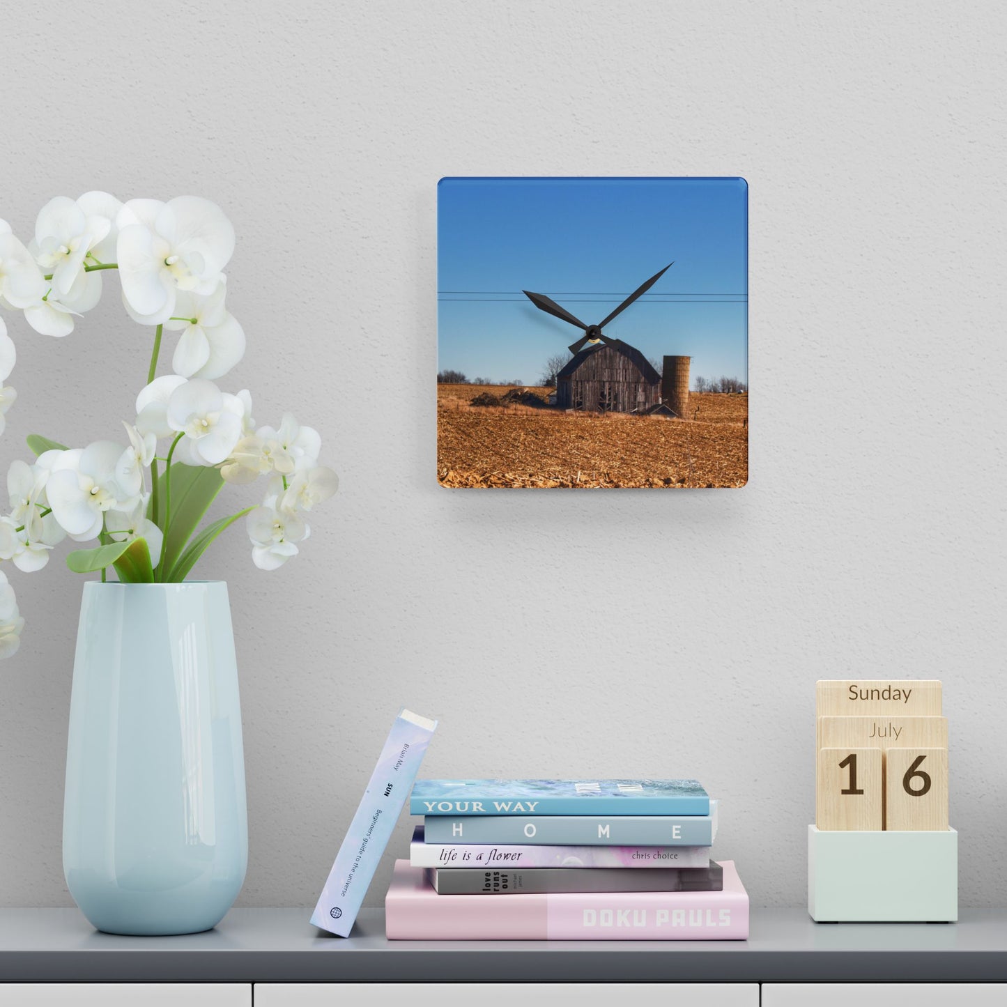 U R There Photography Hurd Corners Grey Rustic Farmhouse Acrylic Analog Wall Clock