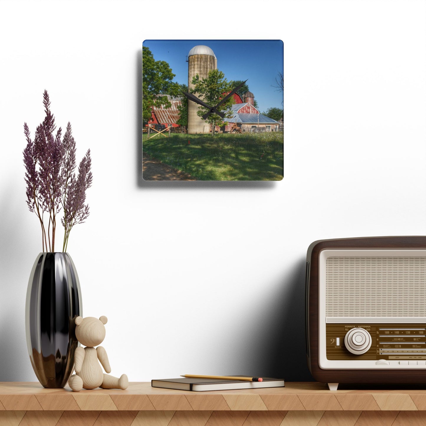 U R There Photography Tody Road Reds Rustic Farmhouse Acrylic Analog Wall Clock
