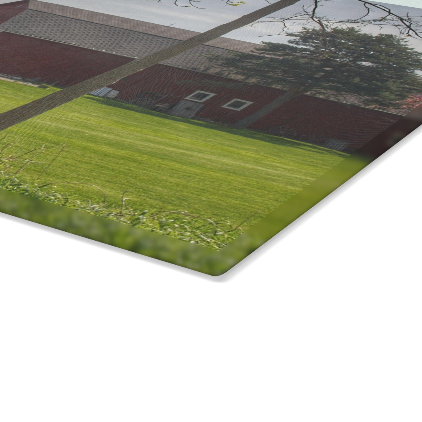 U R There Photography Bishop Road Reds I Rustic Farmhouse Tempered-Glass Cutting Board 8"x 11"
