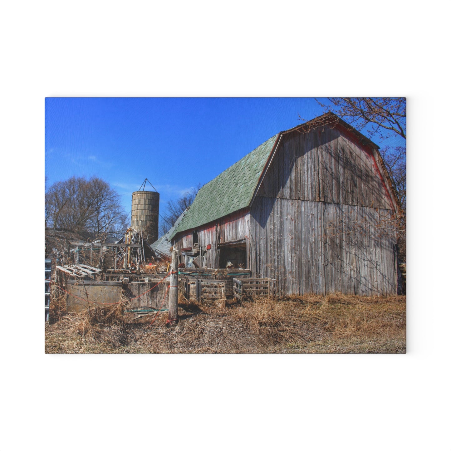 U R There Photography Romeo Plank Road Forgotten Greys Rustic Farmhouse Tempered-Glass Cutting Board 8"x 11"