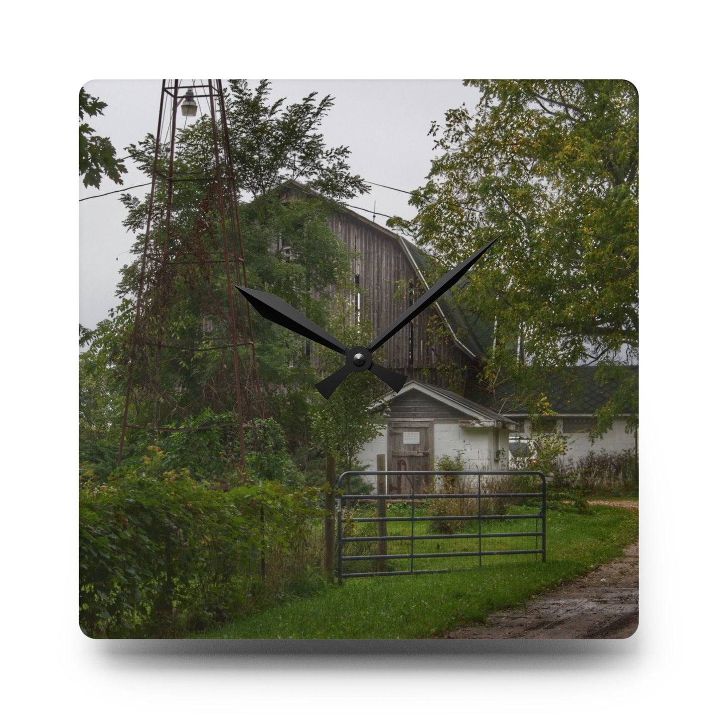 U R There Photography Noble Road Hidden Grey Rustic Farmhouse Acrylic Analog Wall Clock