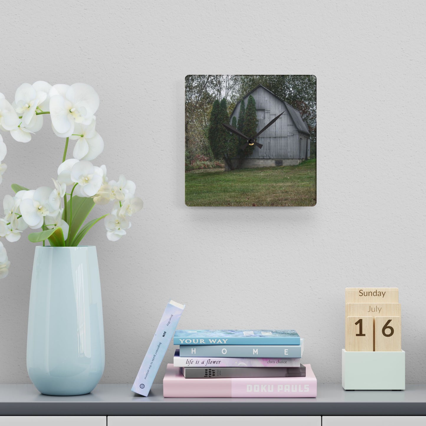 U R There Photography Milliman Road Grey Rustic Farmhouse Acrylic Analog Wall Clock