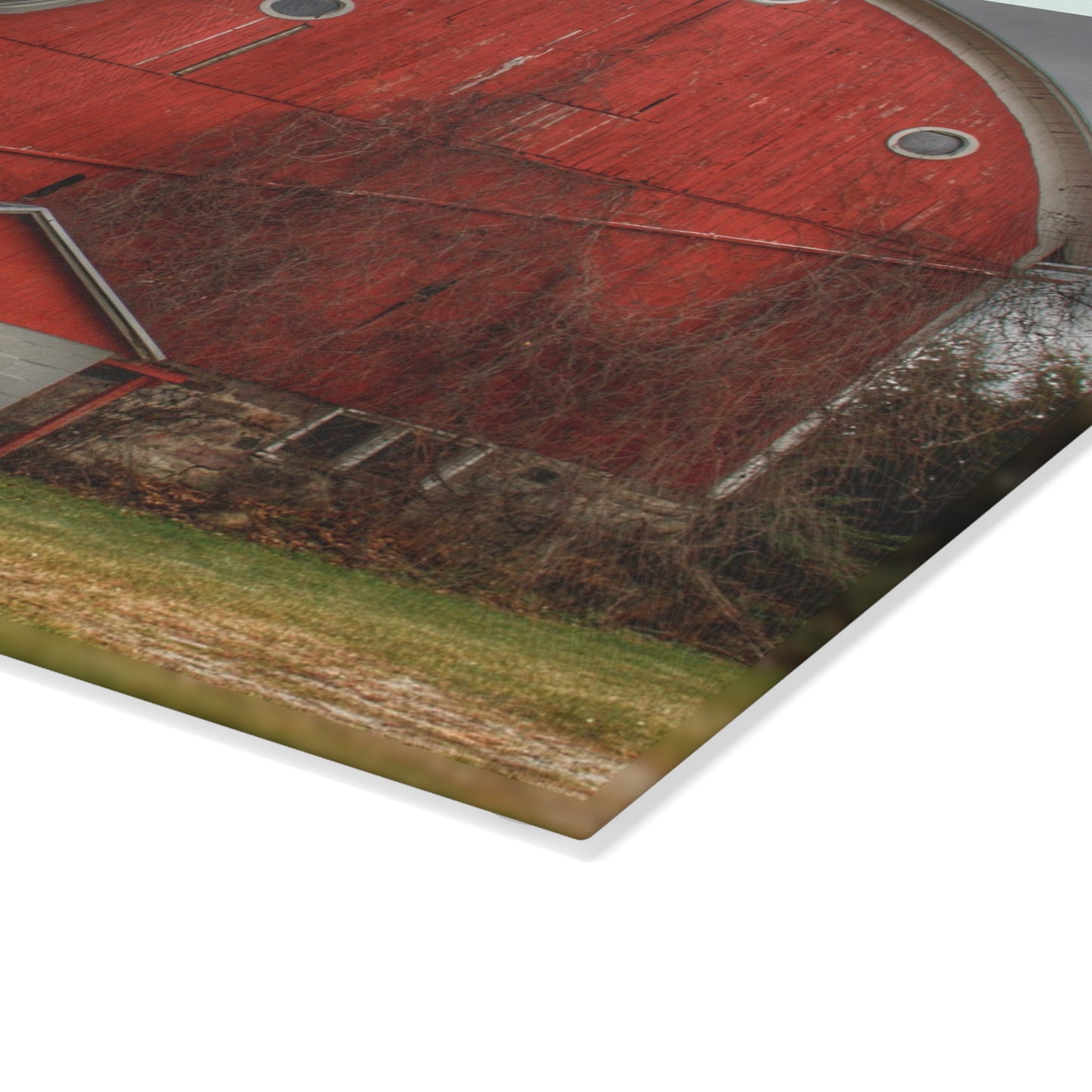 U R There Photography Slattery Road Fieldstone Red Rustic Farmhouse Tempered-Glass Cutting Board