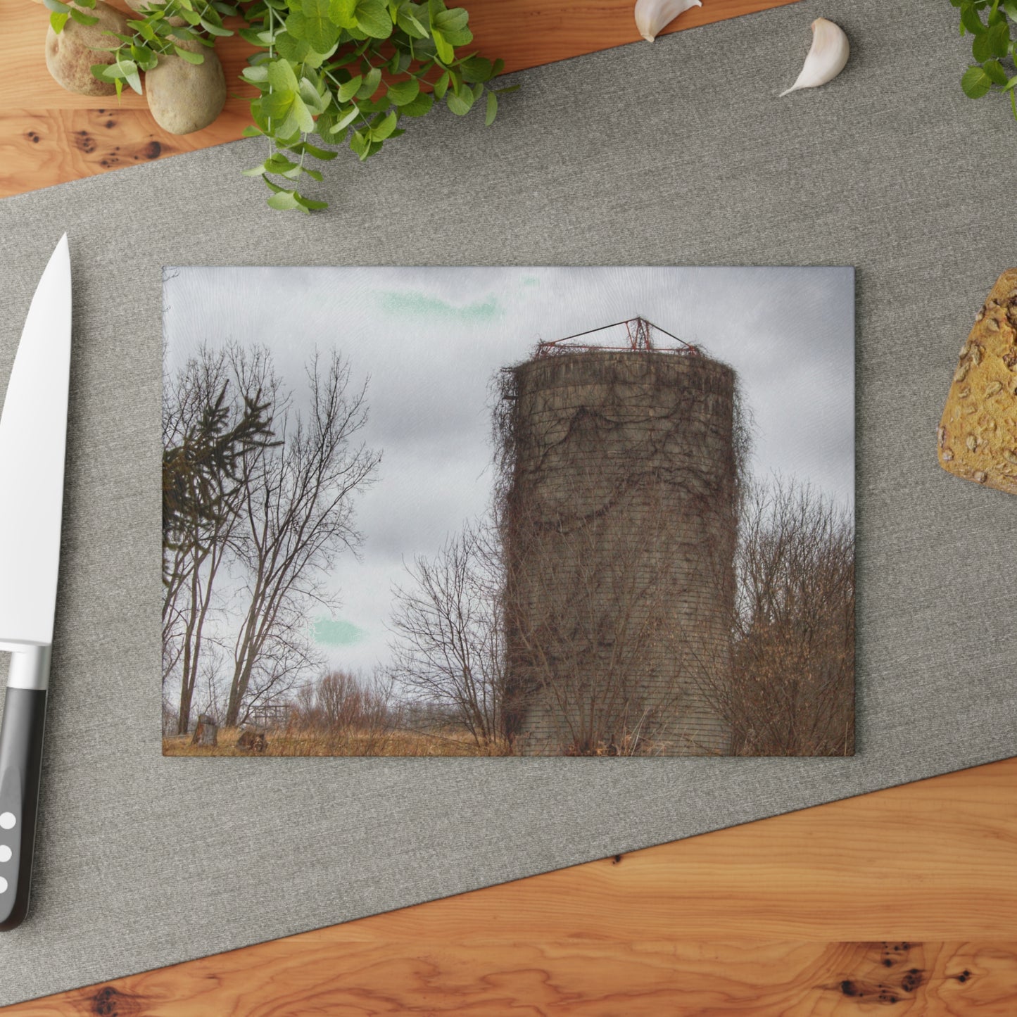 U R There Photography West Barnes Lake Silo Rustic Farmhouse Tempered-Glass Cutting Board