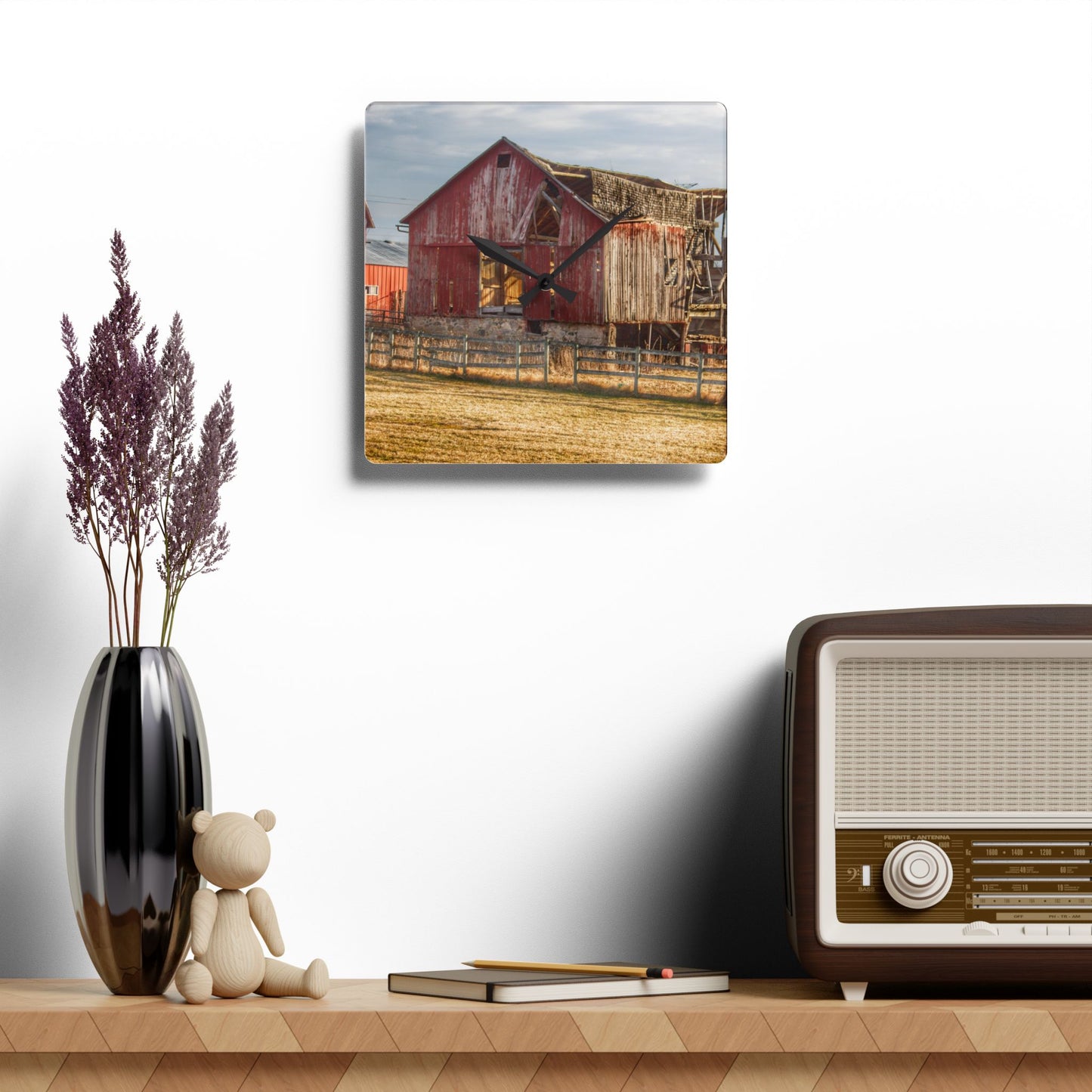U R There Photography Irish Road Old Red Rustic Farmhouse Acrylic Analog Wall Clock