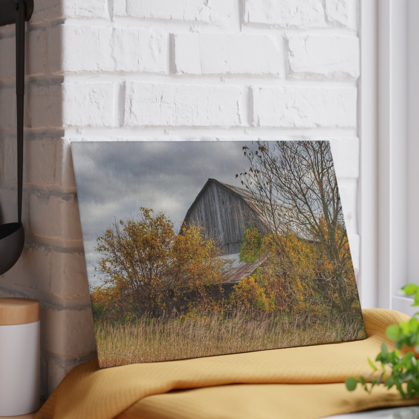 U R There Photography Church Road Grey IV Rustic Farmhouse Tempered-Glass Cutting Board