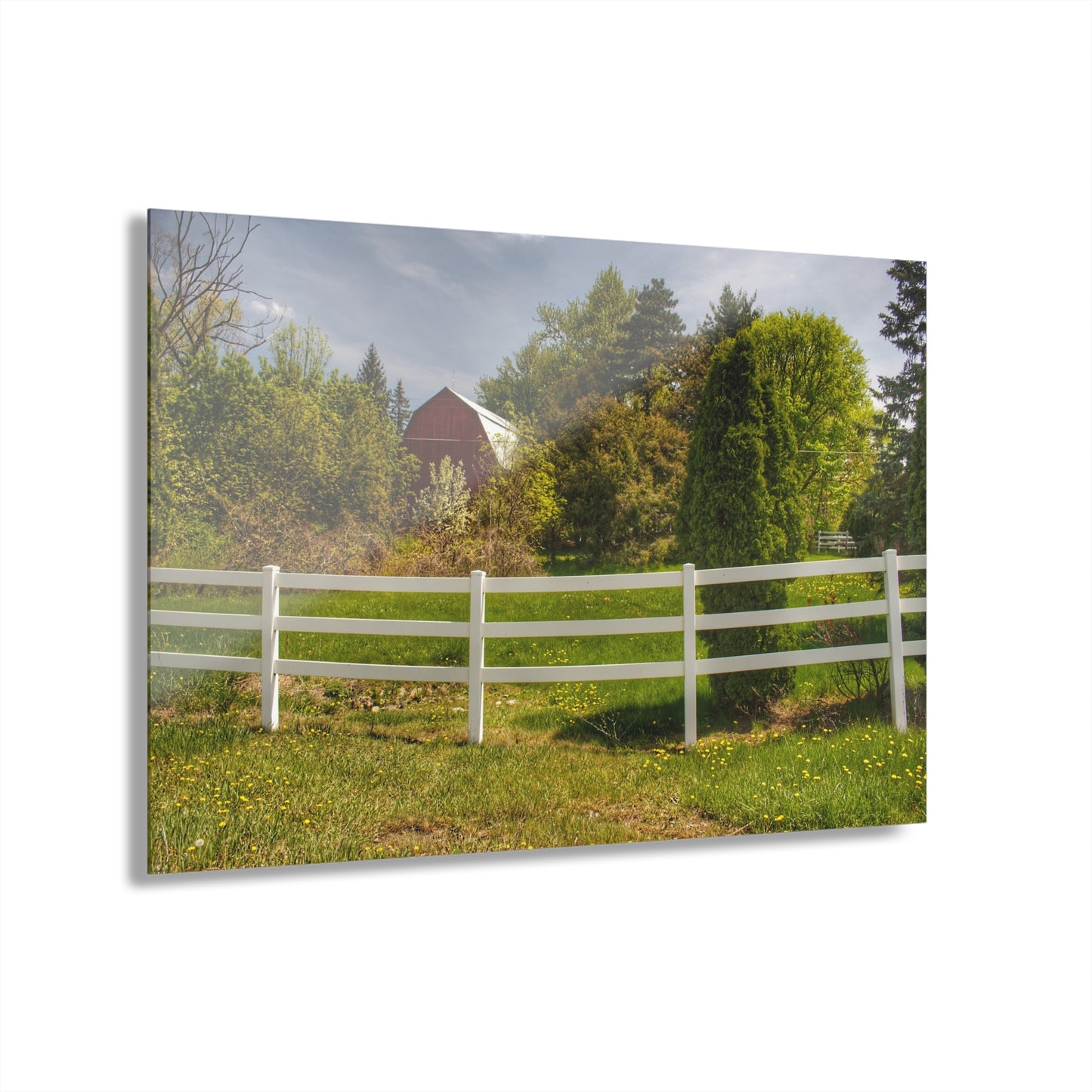 U R There Photography Sutton Road Red Beyond the Fence Rustic Farmhouse Acrylic Wall Print