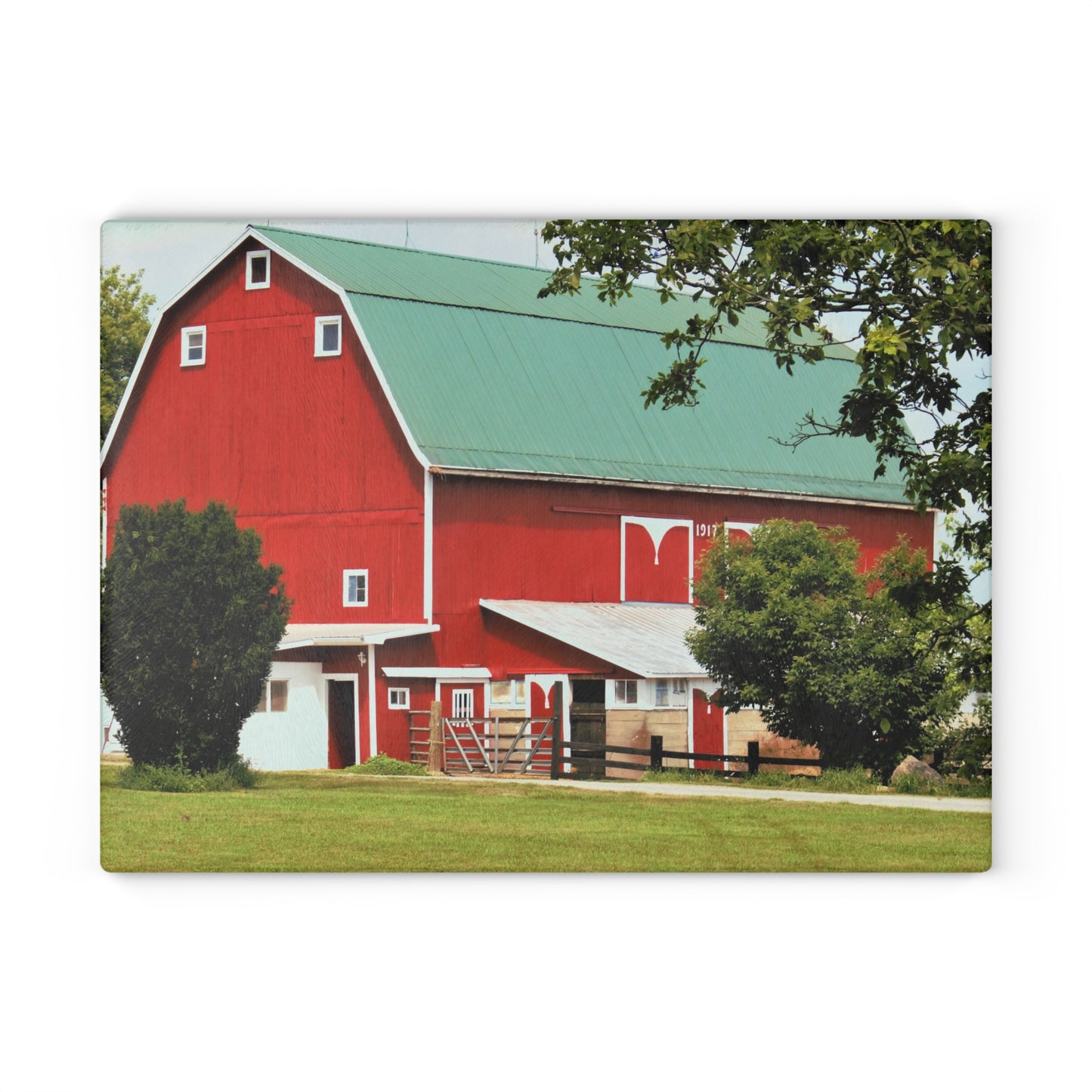 U R There Photography Stewart Road Red II Rustic Farmhouse Tempered-Glass Cutting Board
