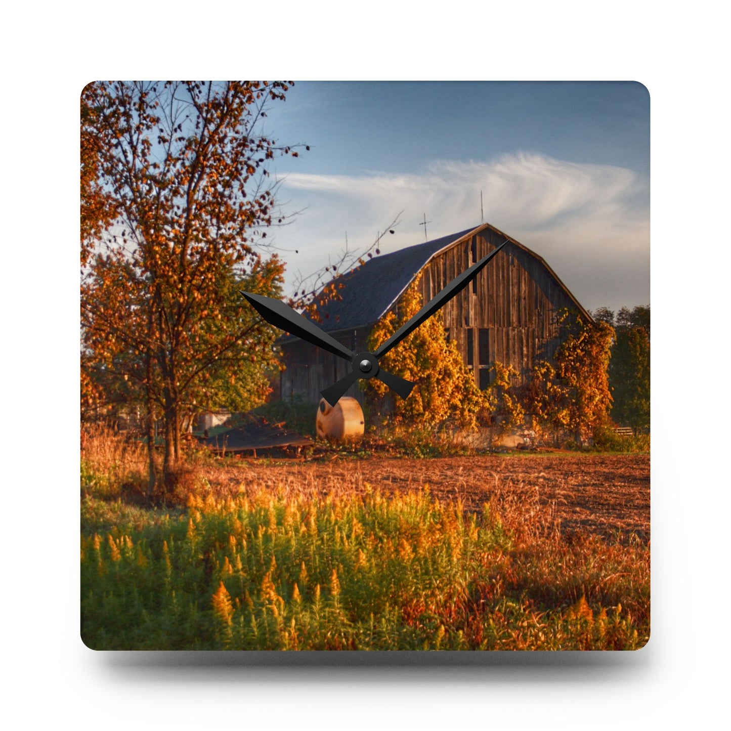 U R There Photography Lake Pleasant Road Grey Rustic Farmhouse Acrylic Analog Wall Clock