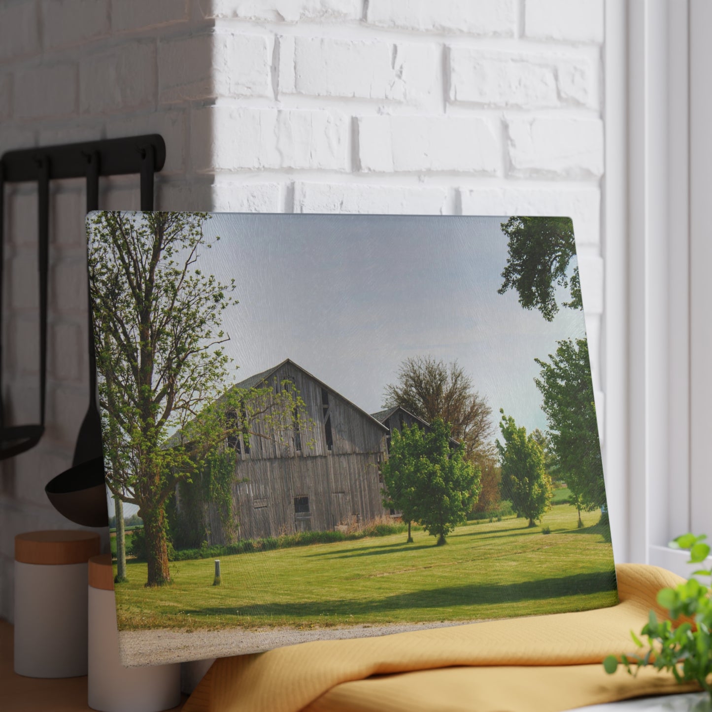U R There Photography Caro Road Twin Greys II Rustic Farmhouse Tempered-Glass Cutting Board