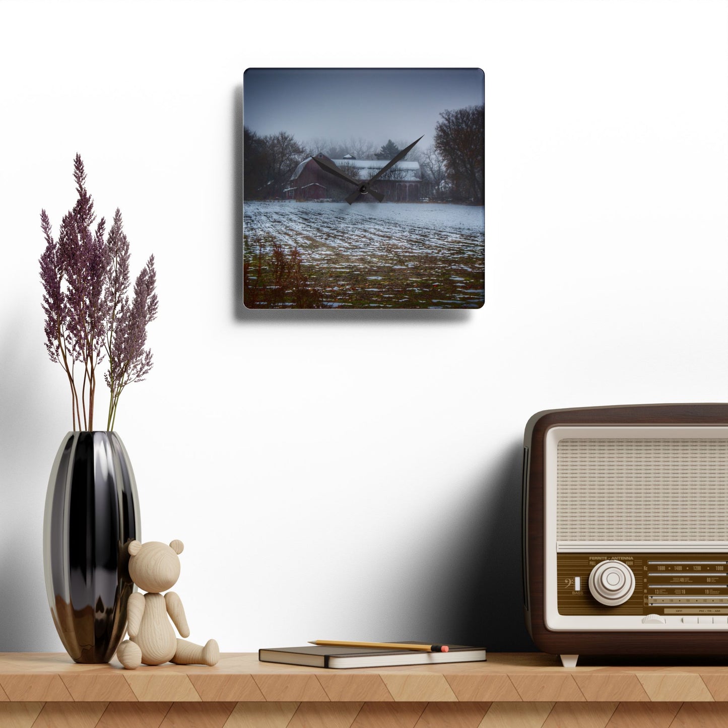 U R There Photography Holmes Road Red III Rustic Farmhouse Acrylic Analog Wall Clock