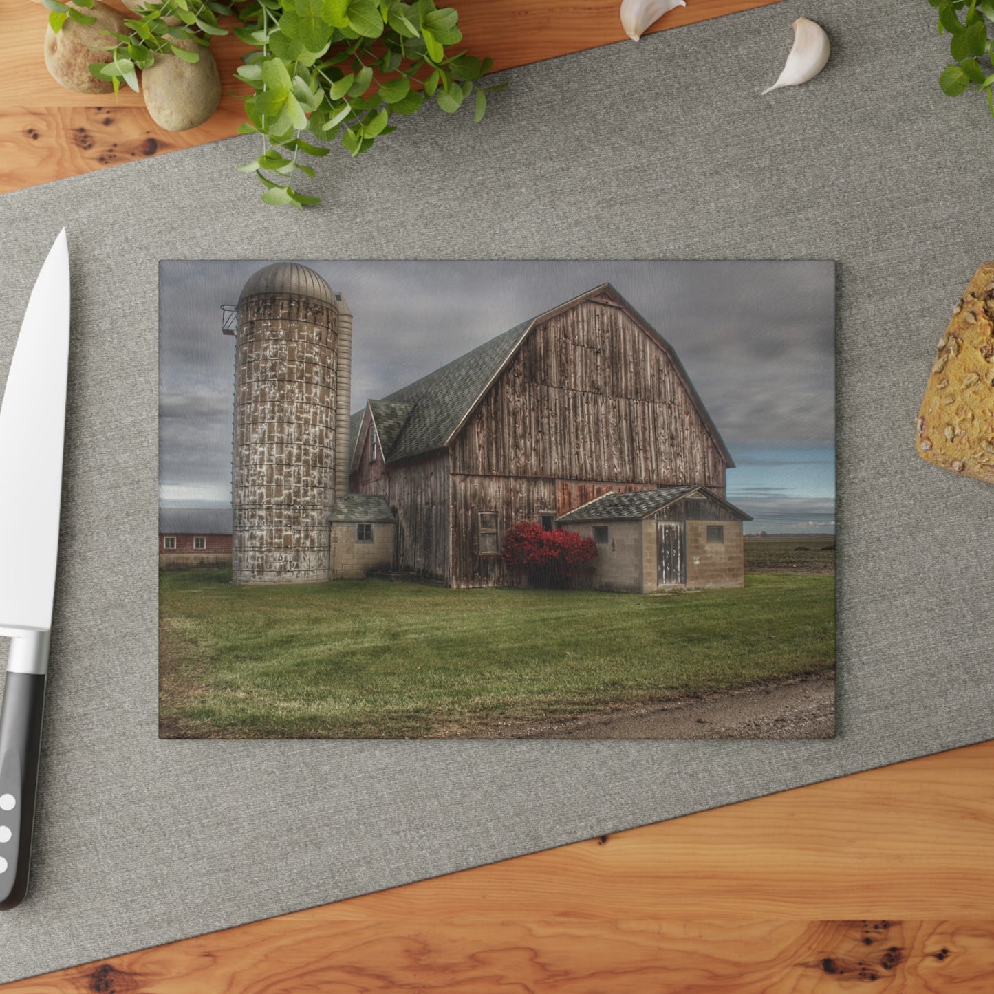 U R There Photography Roedel Road Red Rustic Farmhouse Tempered-Glass Cutting Board
