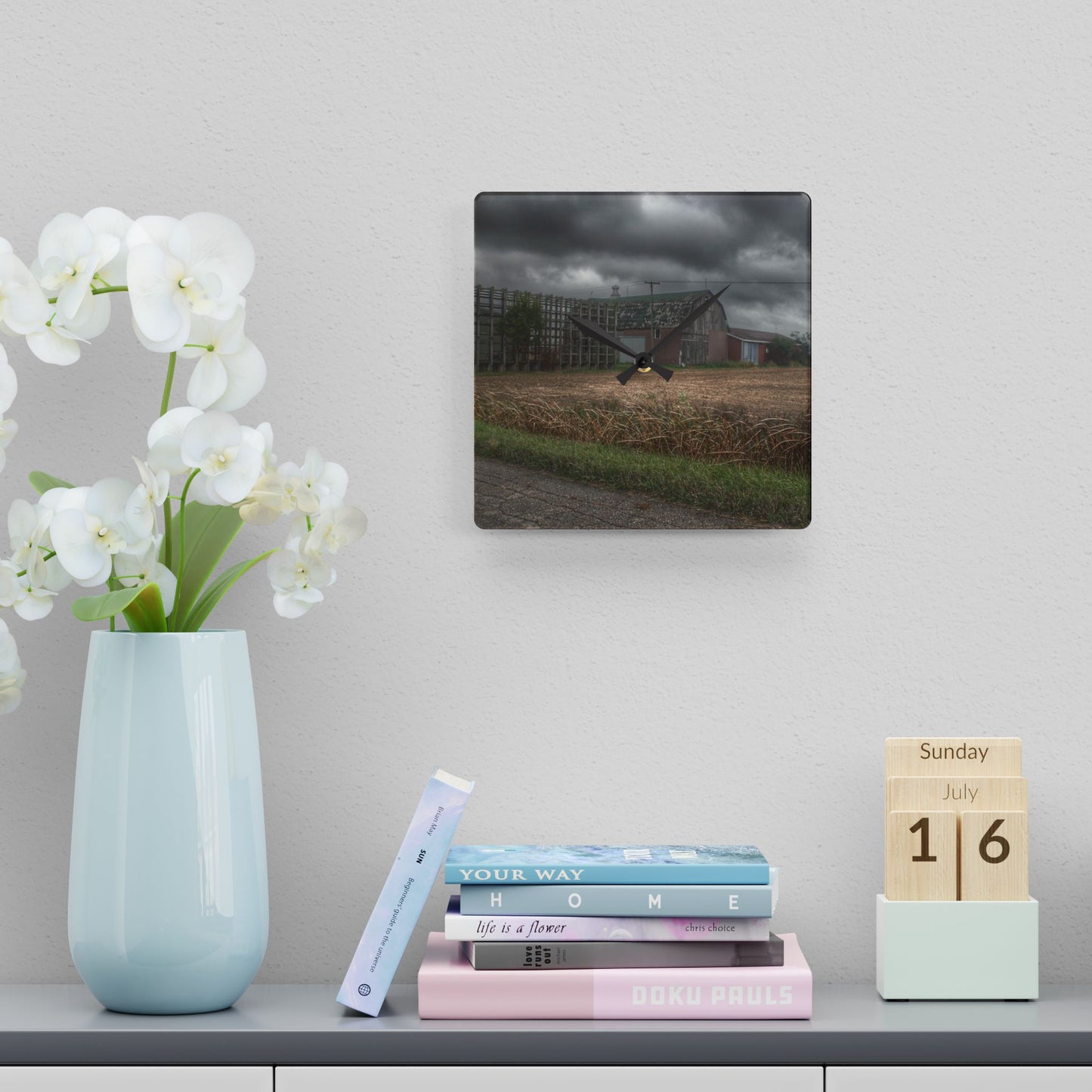 U R There Photography Weaver Road Brown Rustic Farmhouse Acrylic Analog Wall Clock