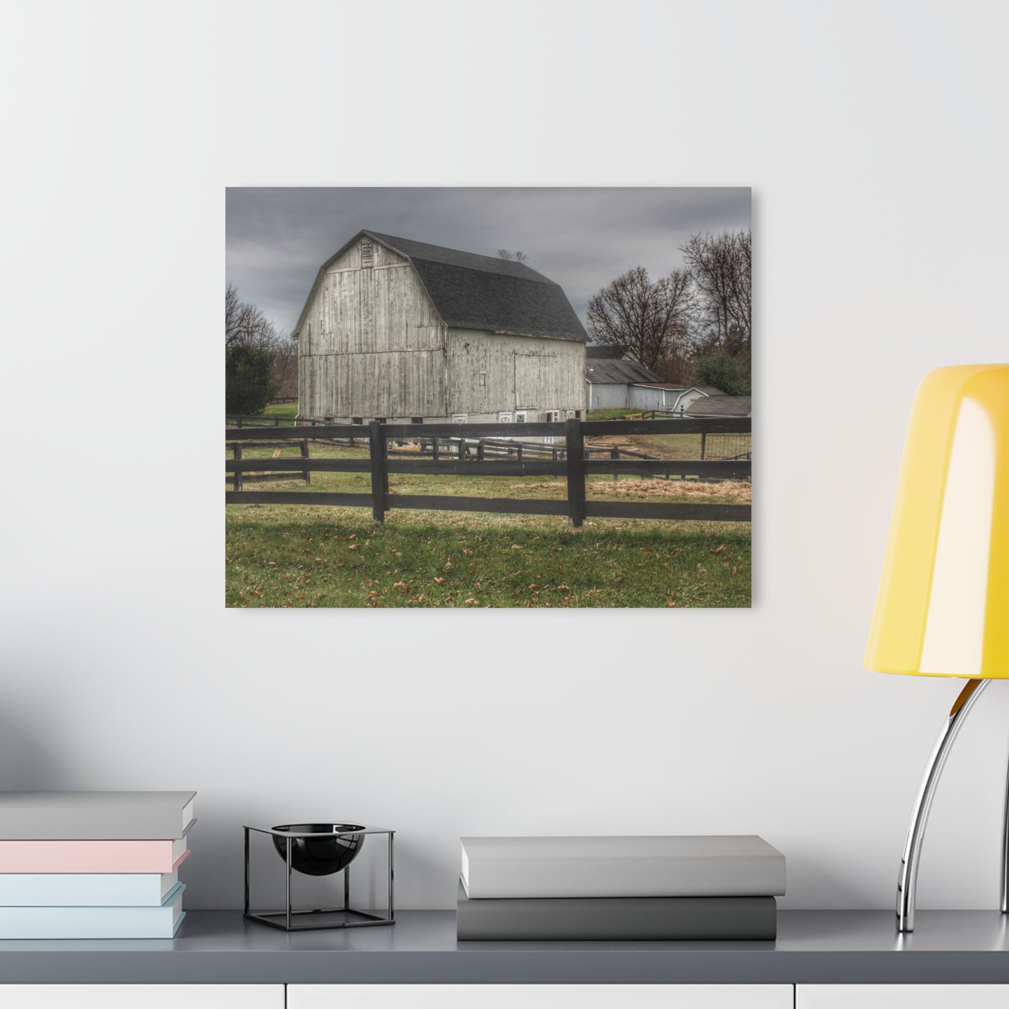 U R There Photography Roadside White Beyond the Fences Rustic Farmhouse Acrylic Wall Print