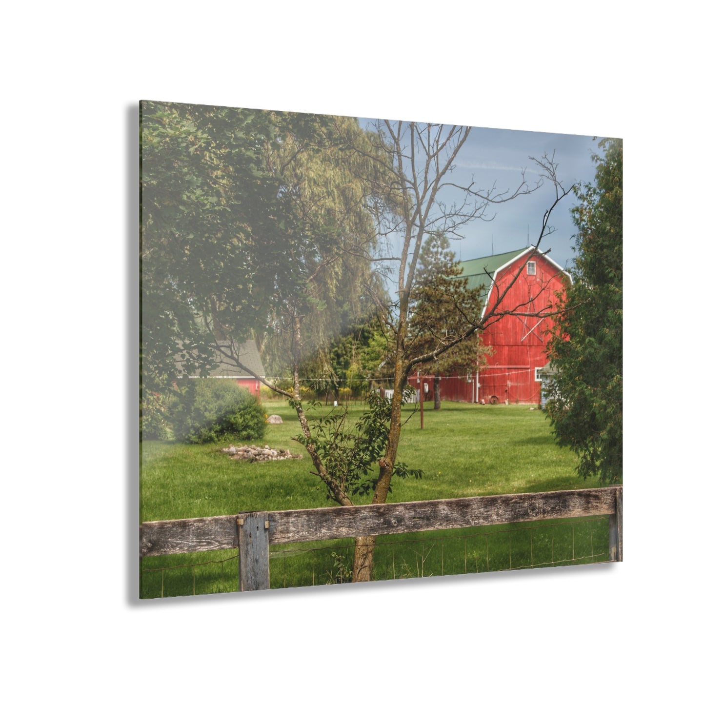 U R There Photography Roadside Red Beyond the Fence Rustic Farmhouse Acrylic Wall Print