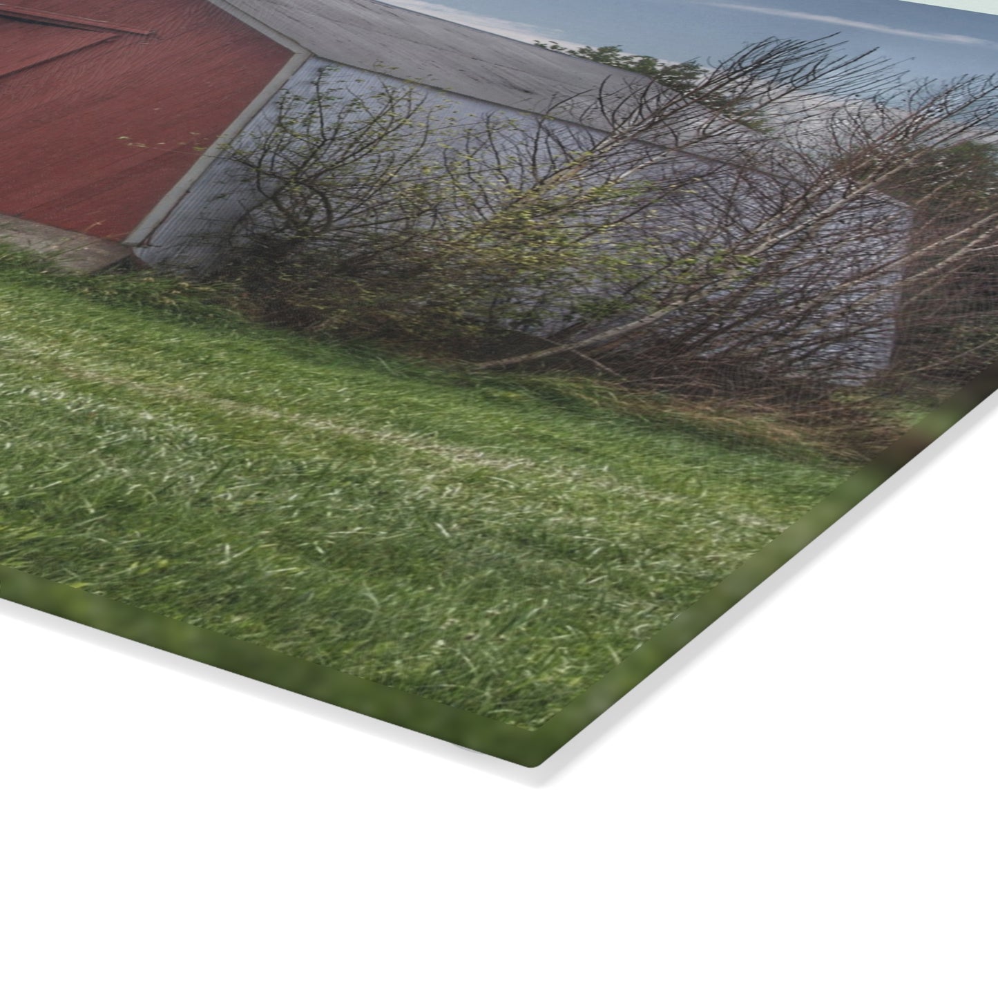 U R There Photography Piersonville Road Red Quonset Rustic Farmhouse Tempered-Glass Cutting Board