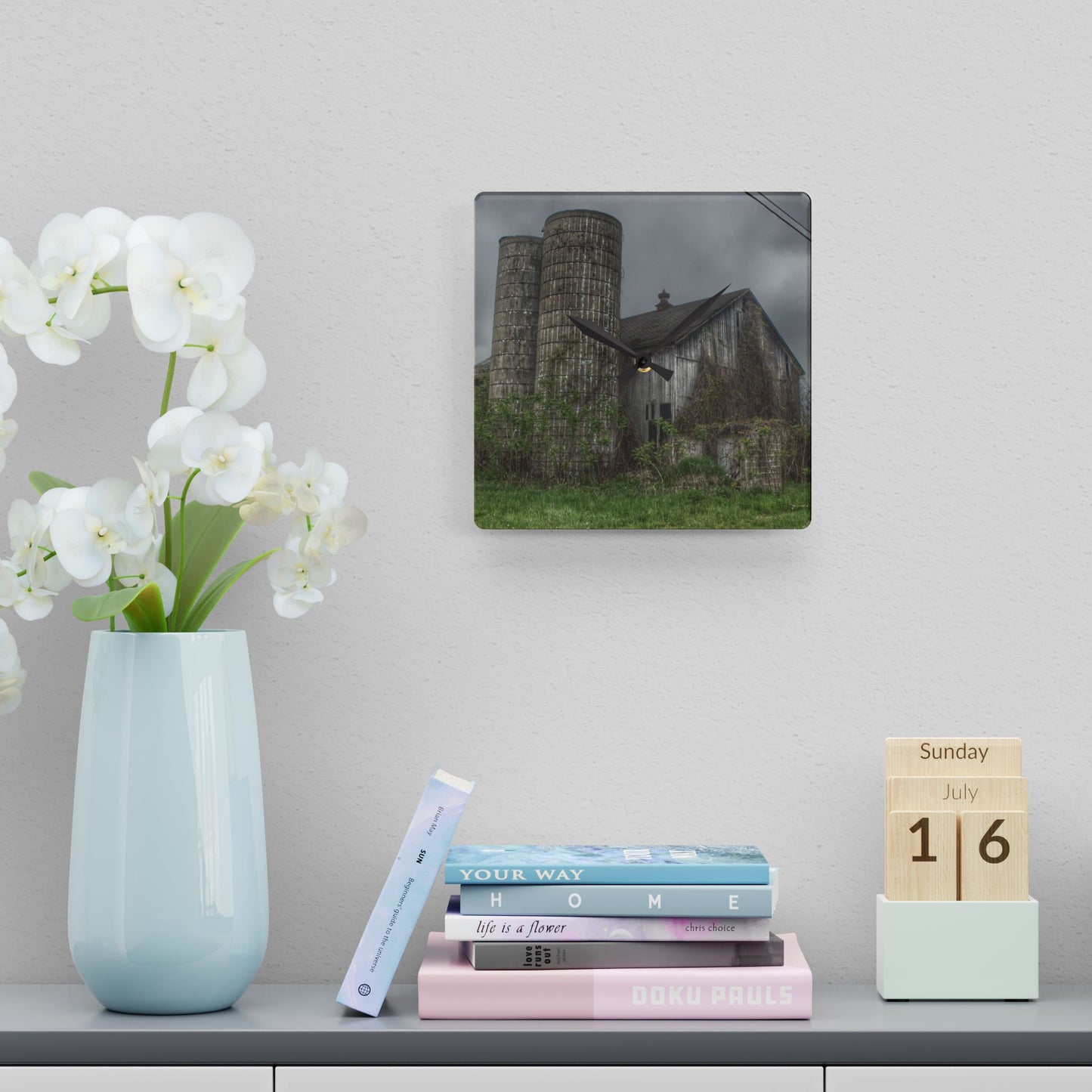 U R There Photography Metamora M-24 Grey I Rustic Farmhouse Acrylic Analog Wall Clock